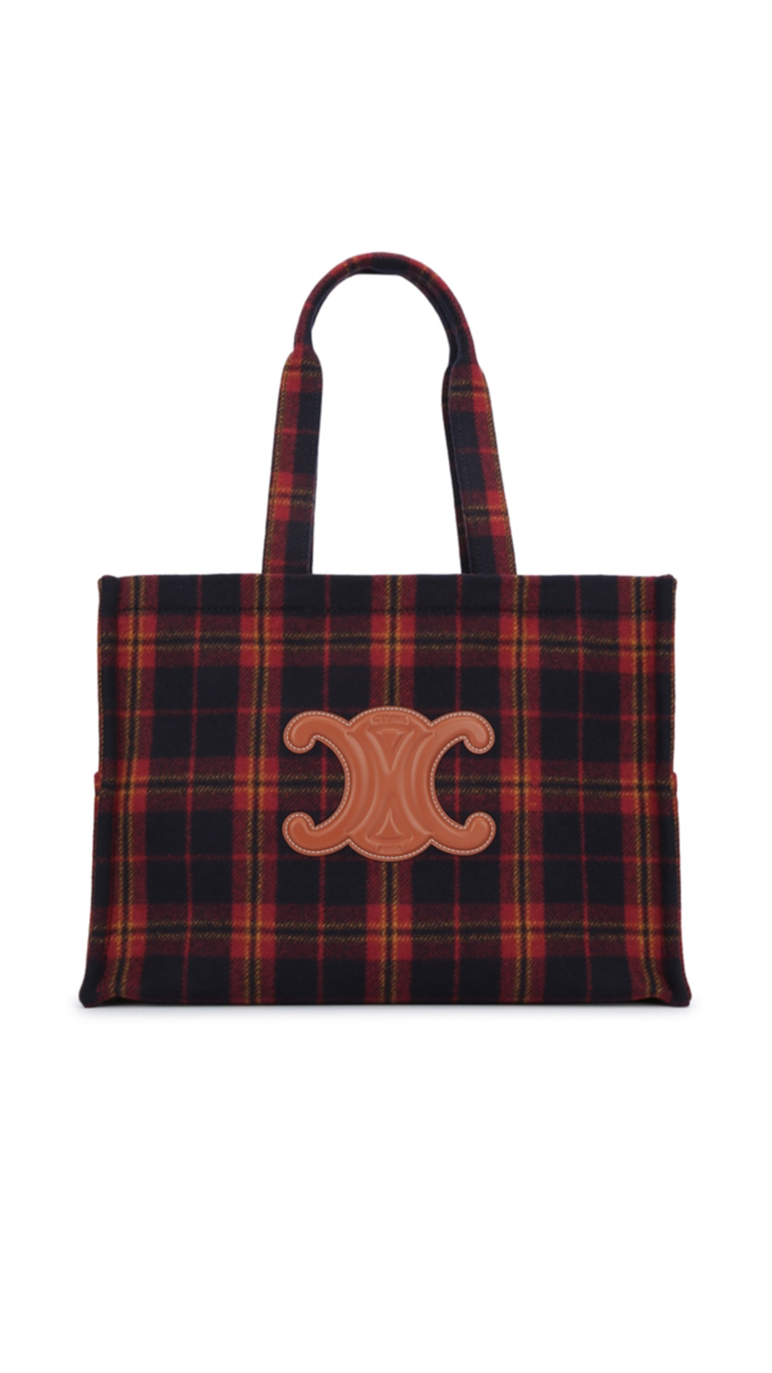 Large Cabas Thais in Tartan Textile with Triomphe - Black/Red