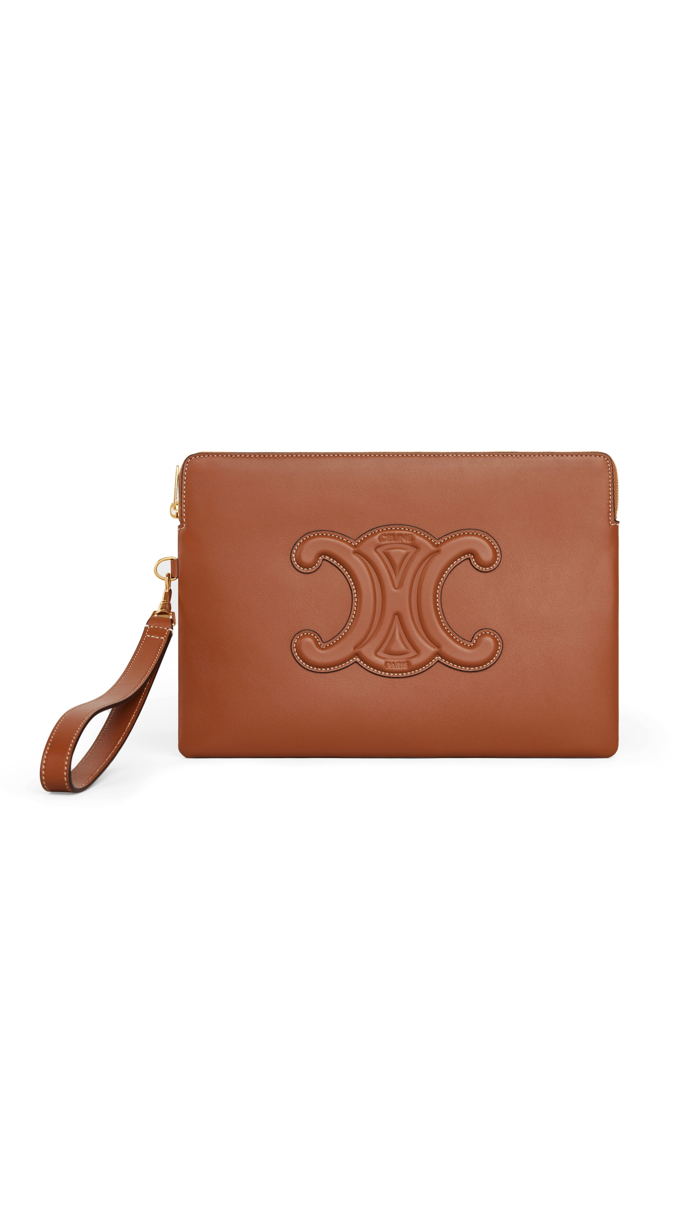 Small Pouch with Strap Cuir Triomphe in Smooth Calfskin - Tan