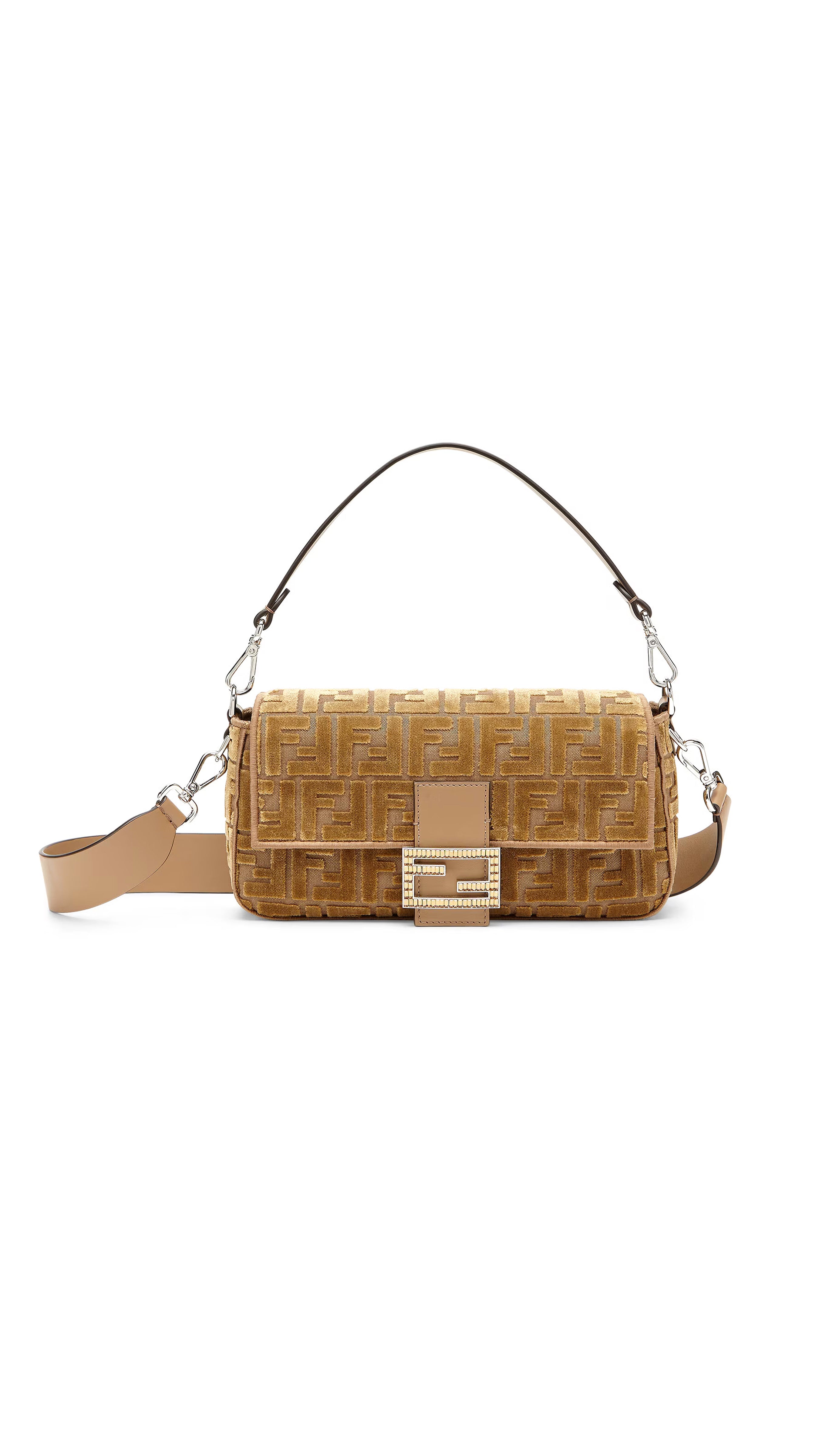 Cappuccino-colored Jacquard FF Velvet Bag - Beige