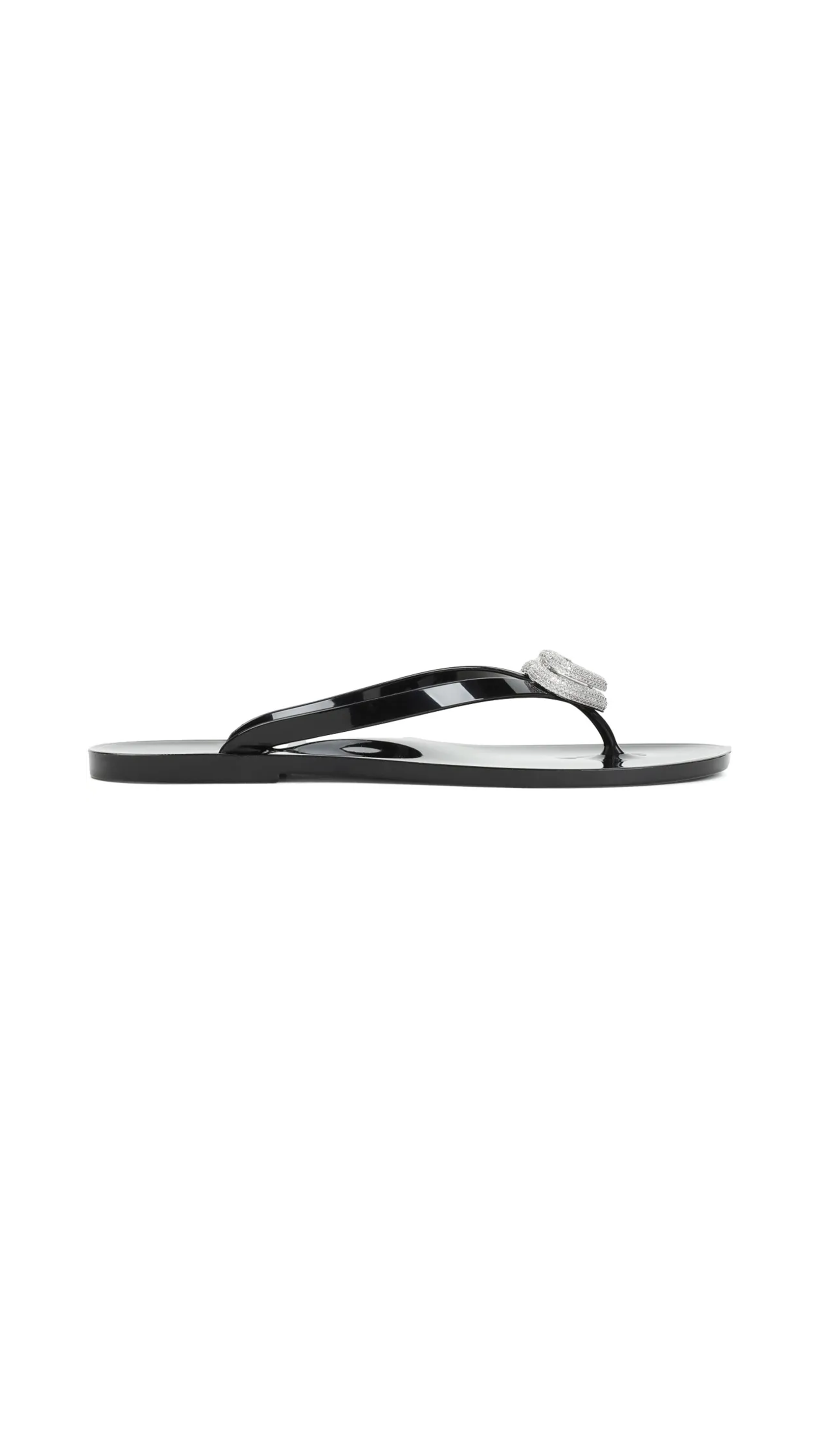 Double Heart Rubber Thong Sandals - Black