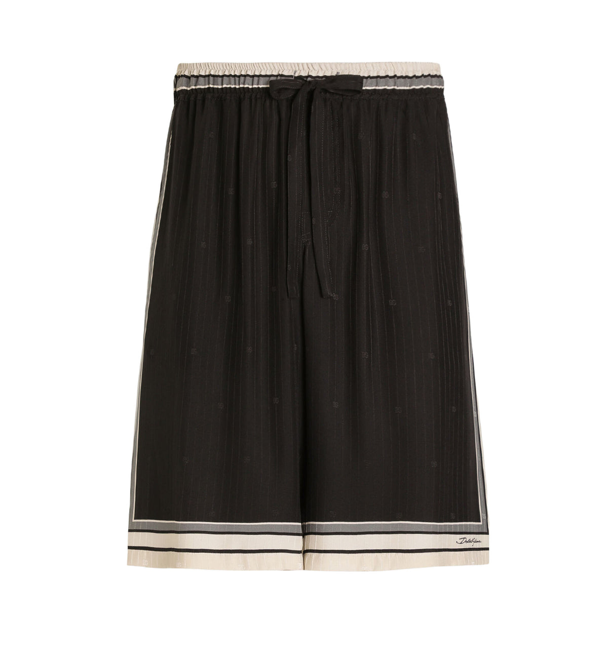 Logo And Stripe-print Vanity Silk Bermuda Shorts