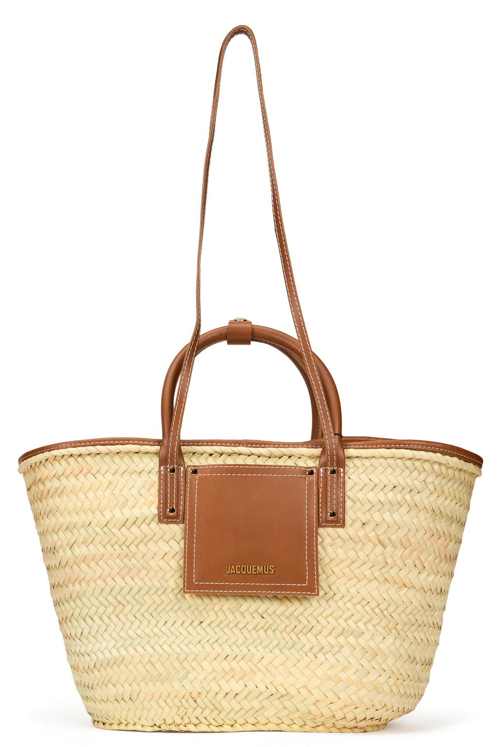 Straw tote bag with leather handles