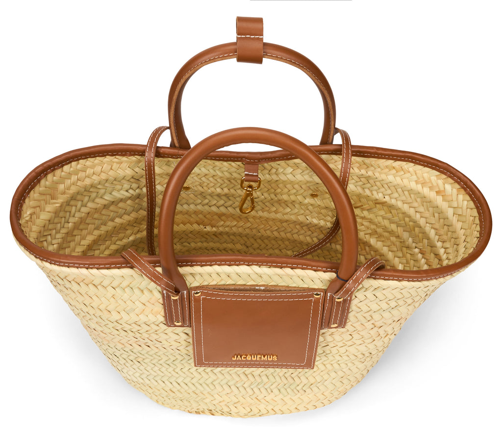 Straw tote bag with leather handles