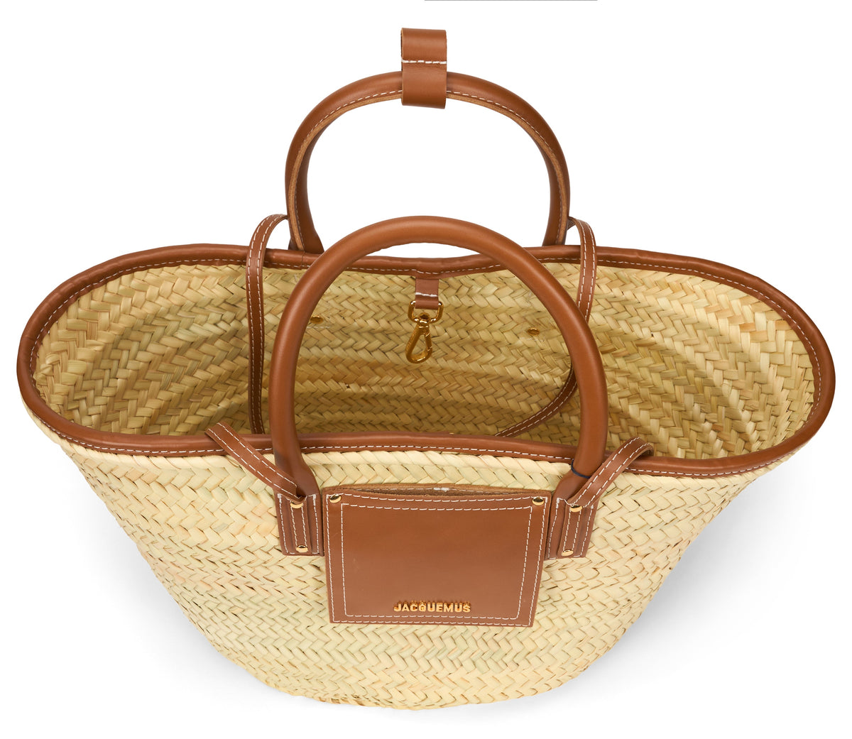 Straw tote bag with leather handles