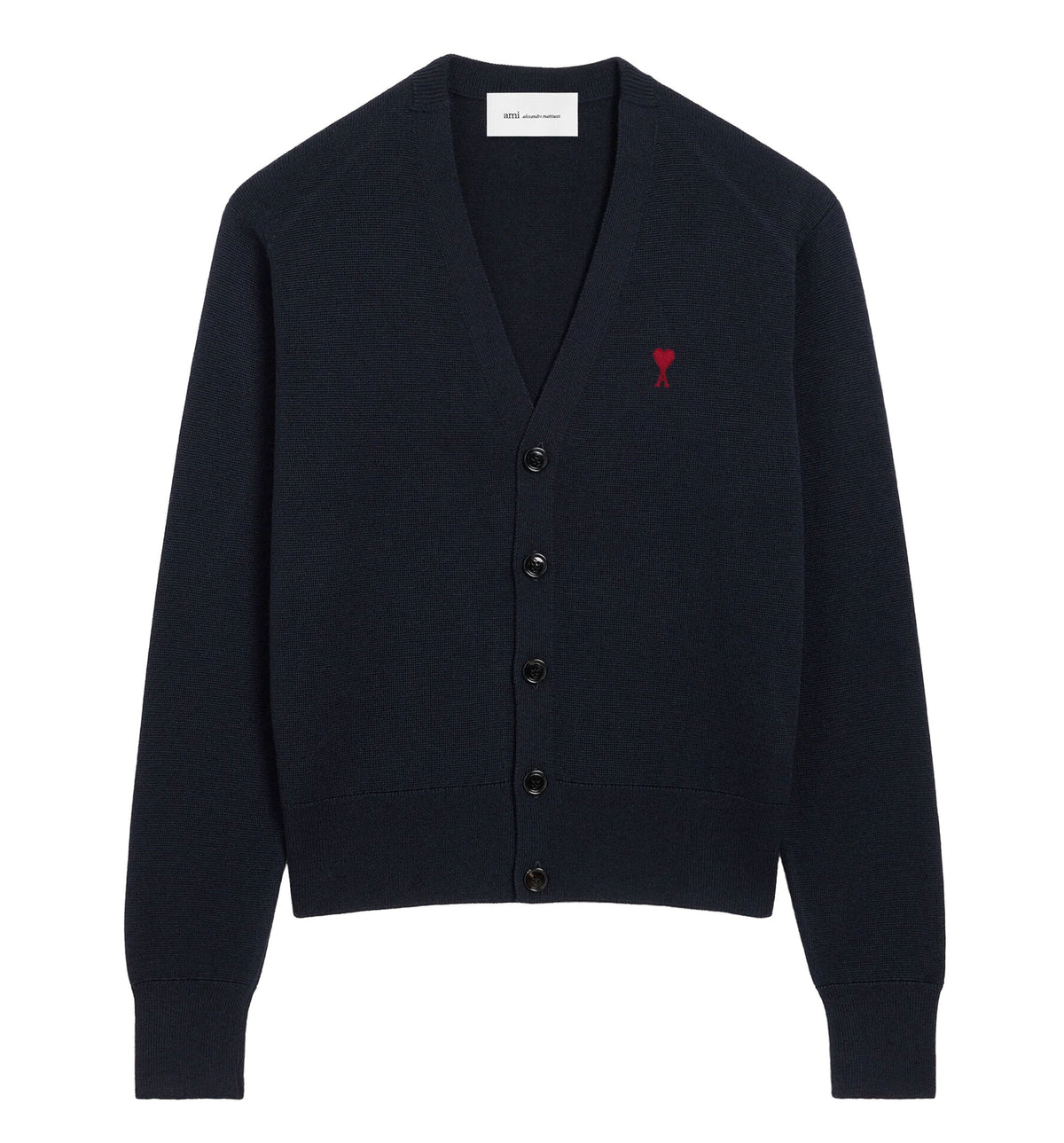 Blue V neck wool cardigan with Ami de Coeur