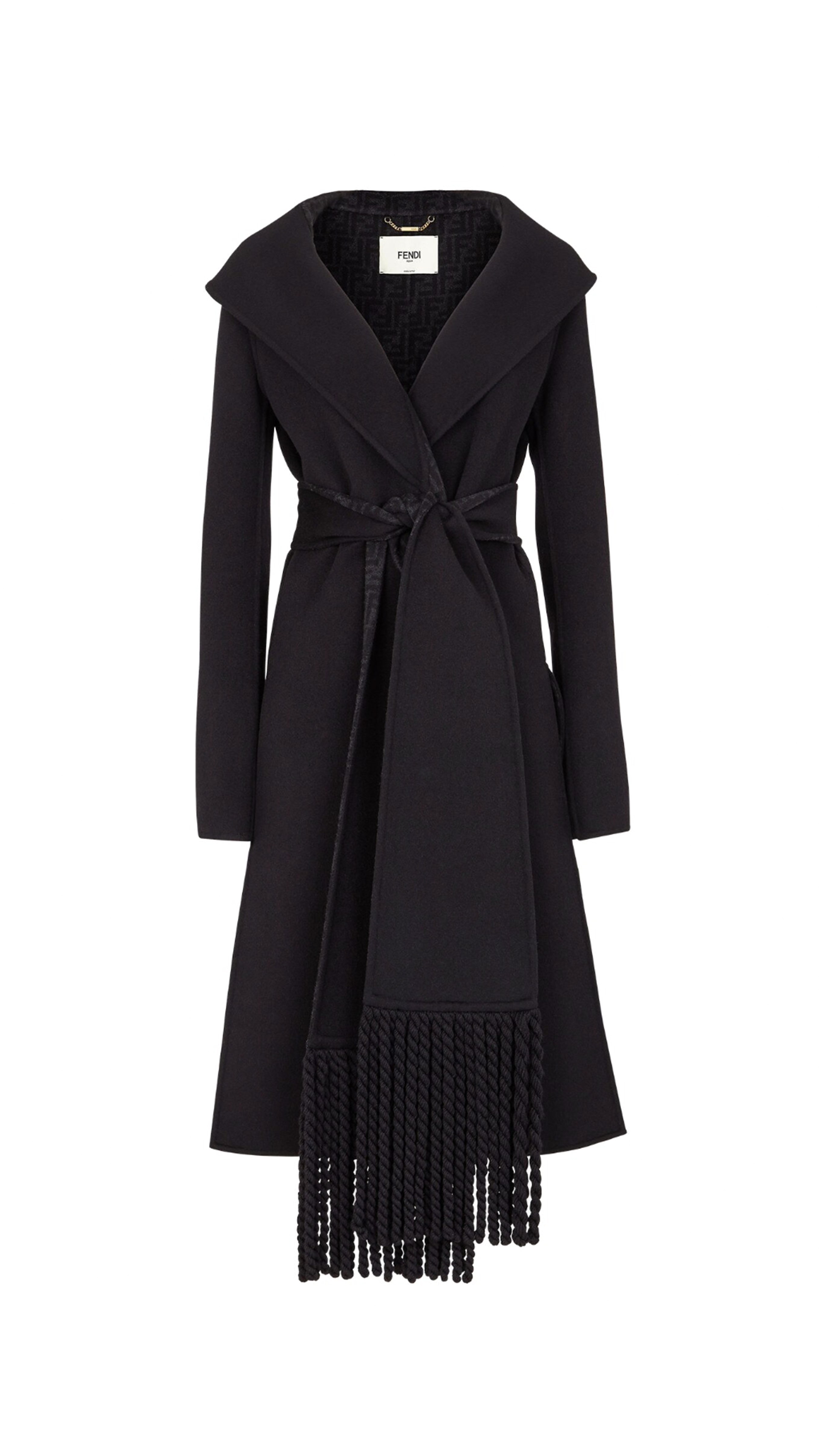 Fringe Wool Coat - Black