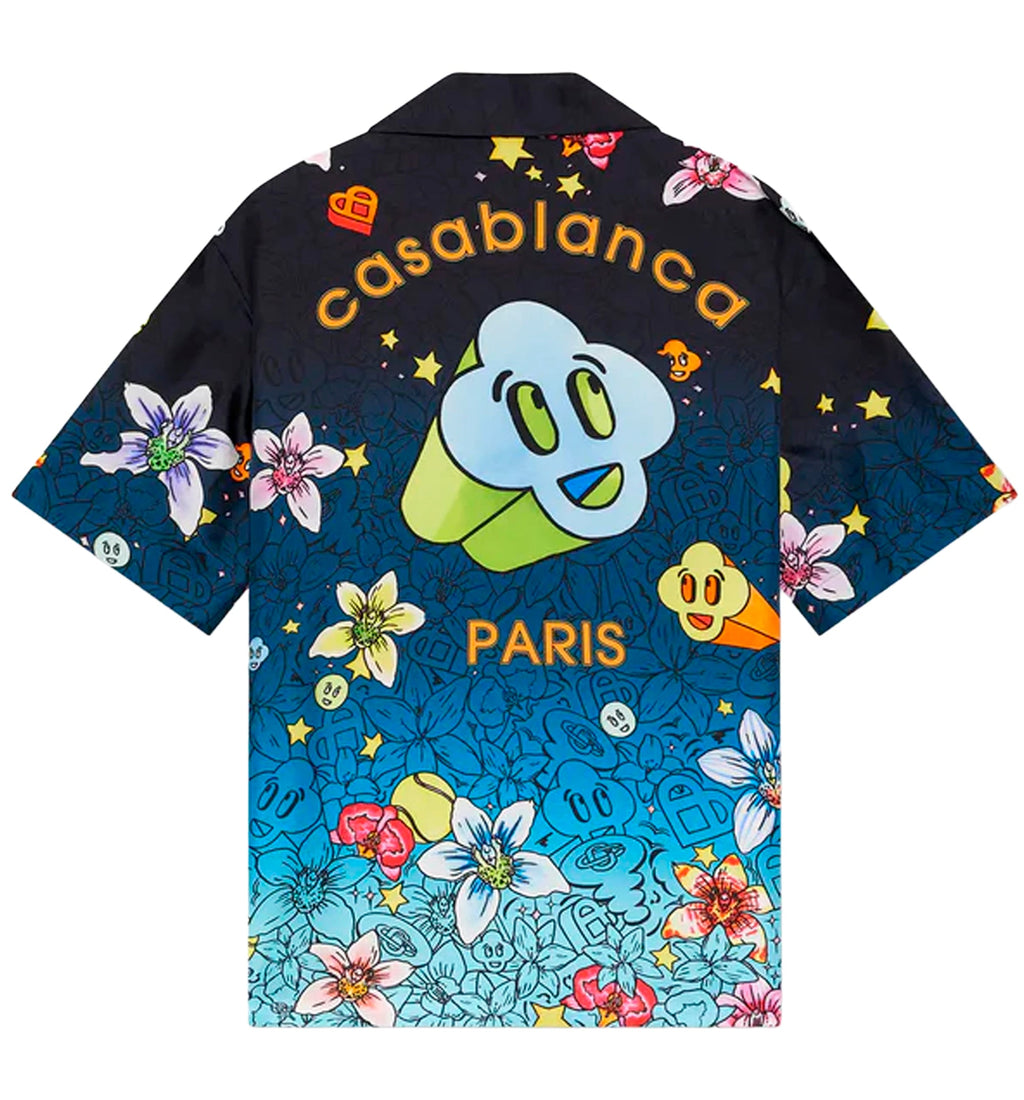 Collage D'Icones Graphiques Short Sleeve Silk Shirt