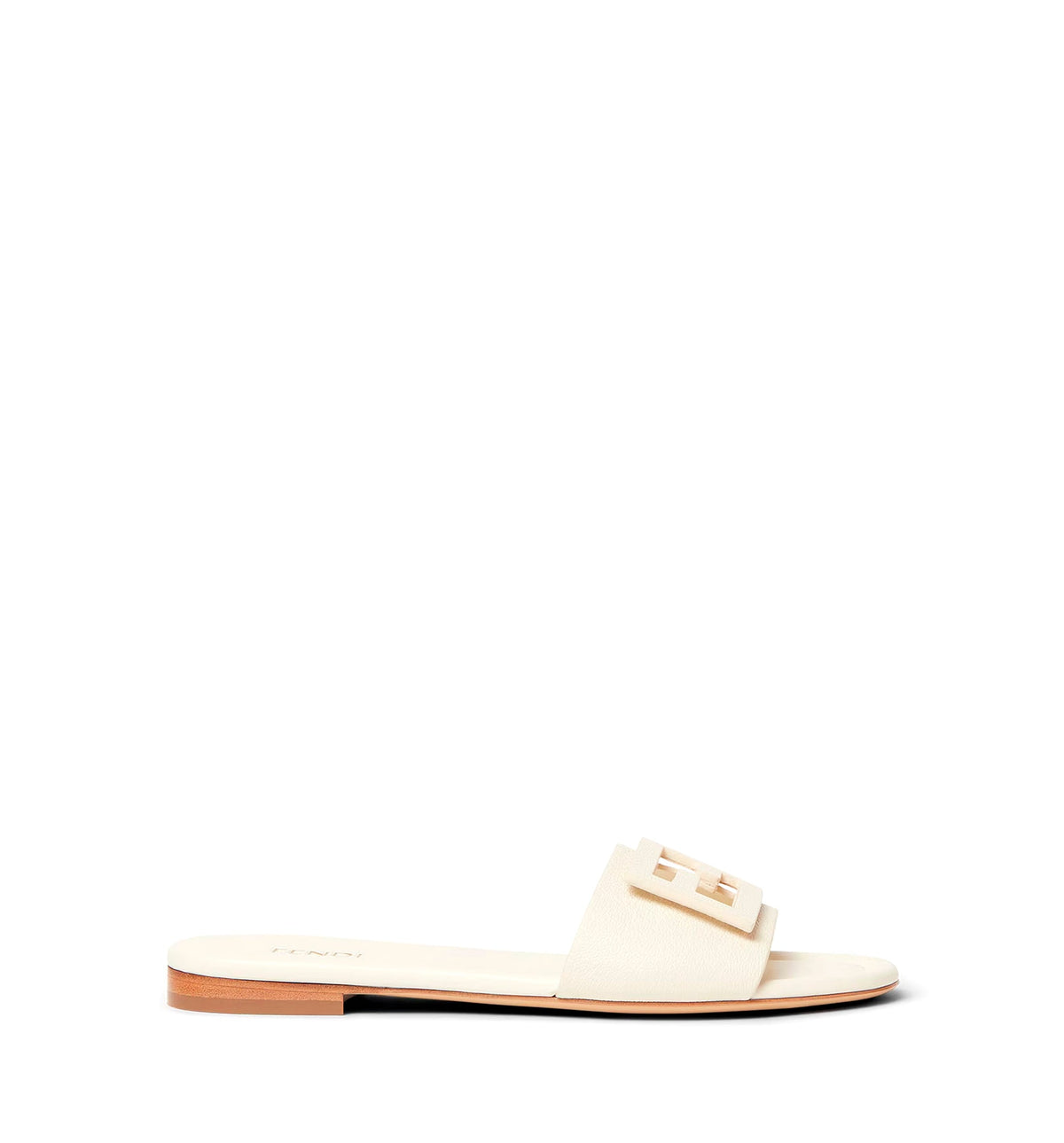 Parchment-colored leather slides