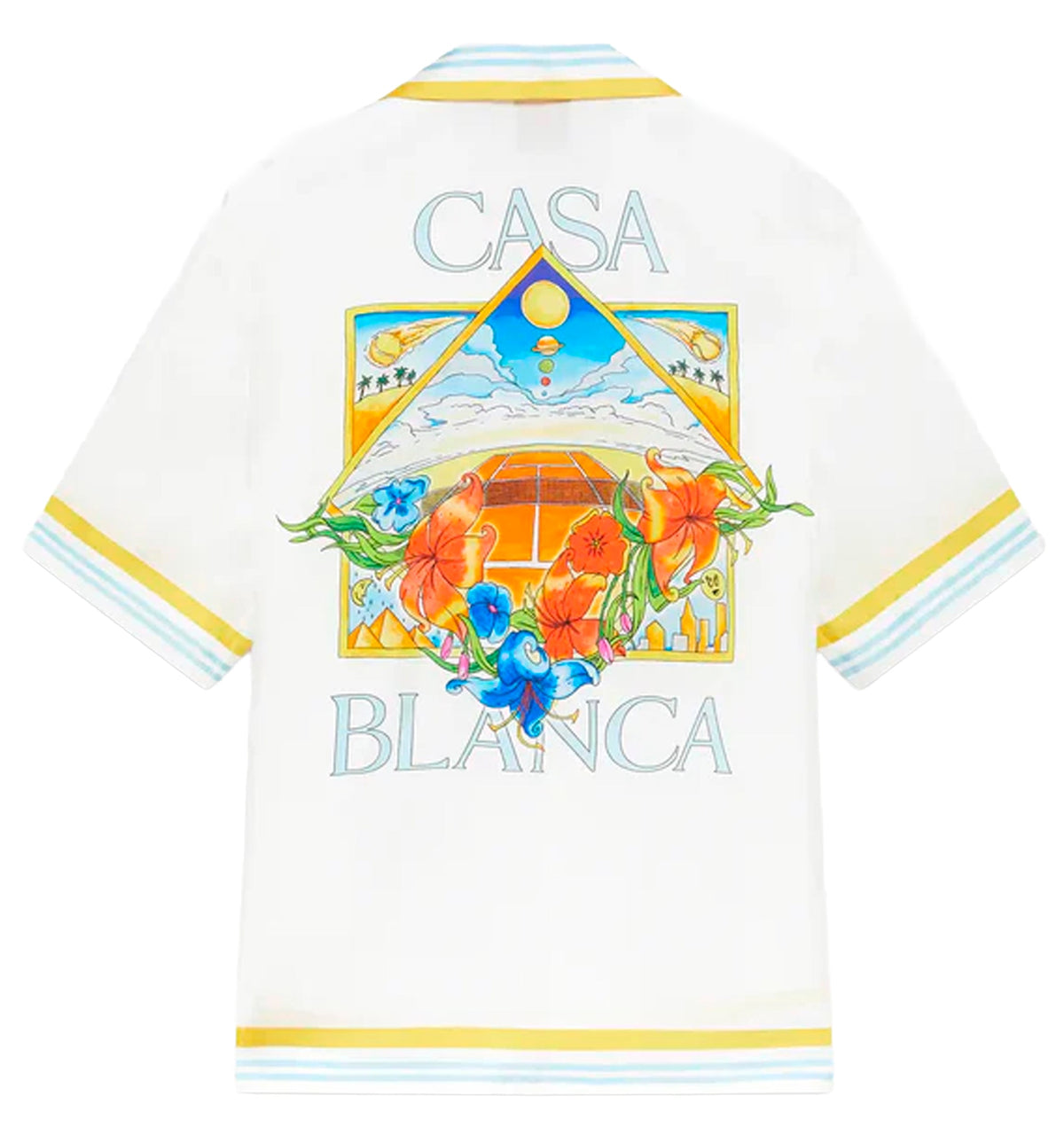 White Tennis Landscape Short Sleeve Silk Shirt