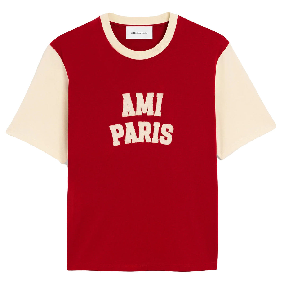 Red cotton t-shirt with Ami Paris embroidery