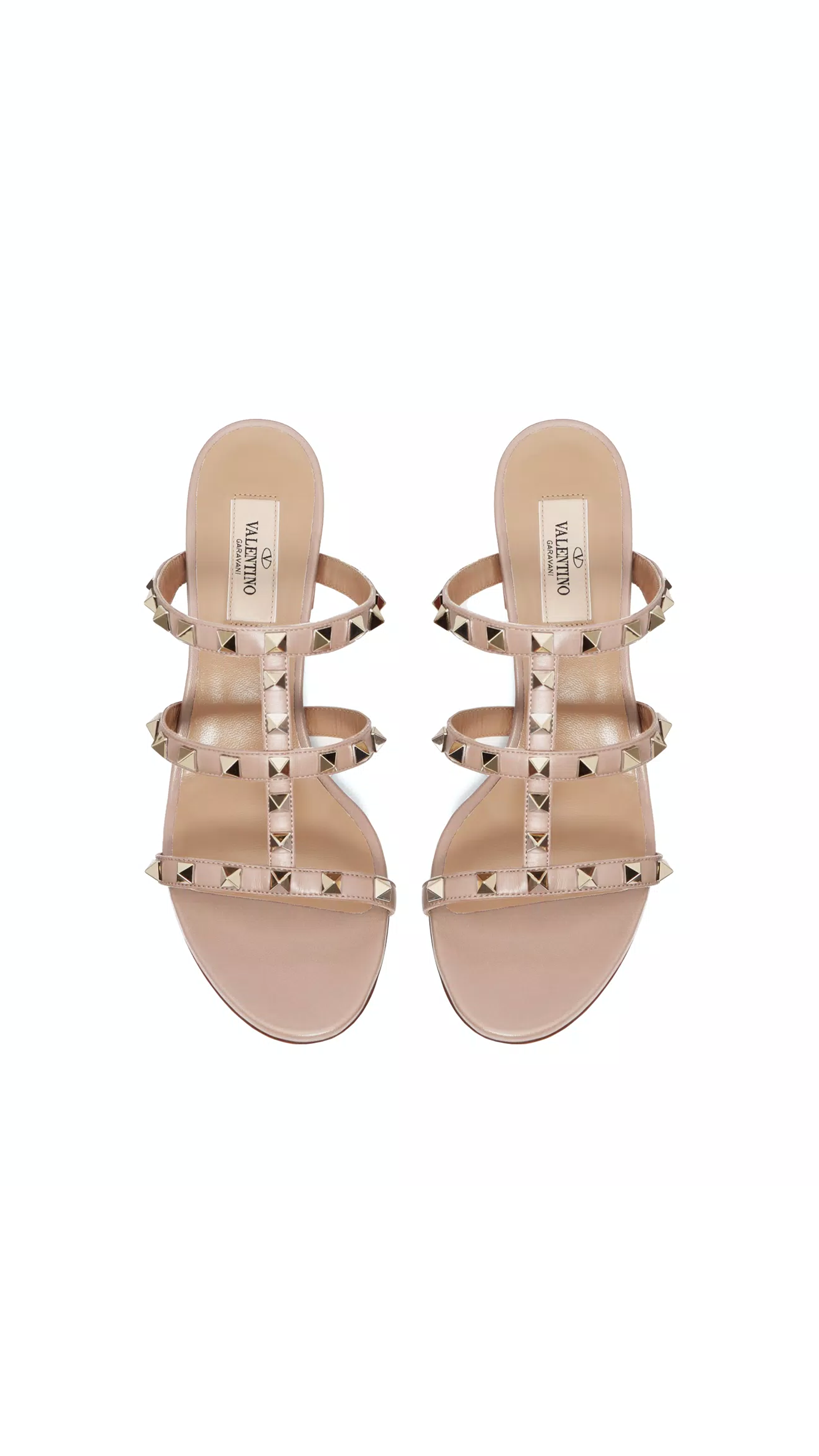 Rockstud Calfskin Leather Slide Sandal 60MM - Poudre