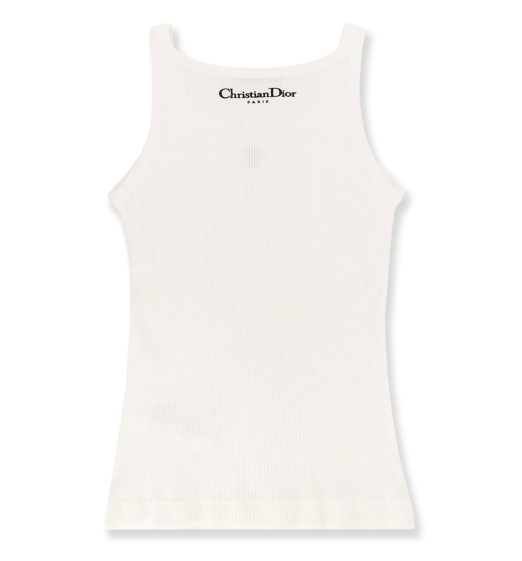 Tank Top White Ribbed Cotton Jersey