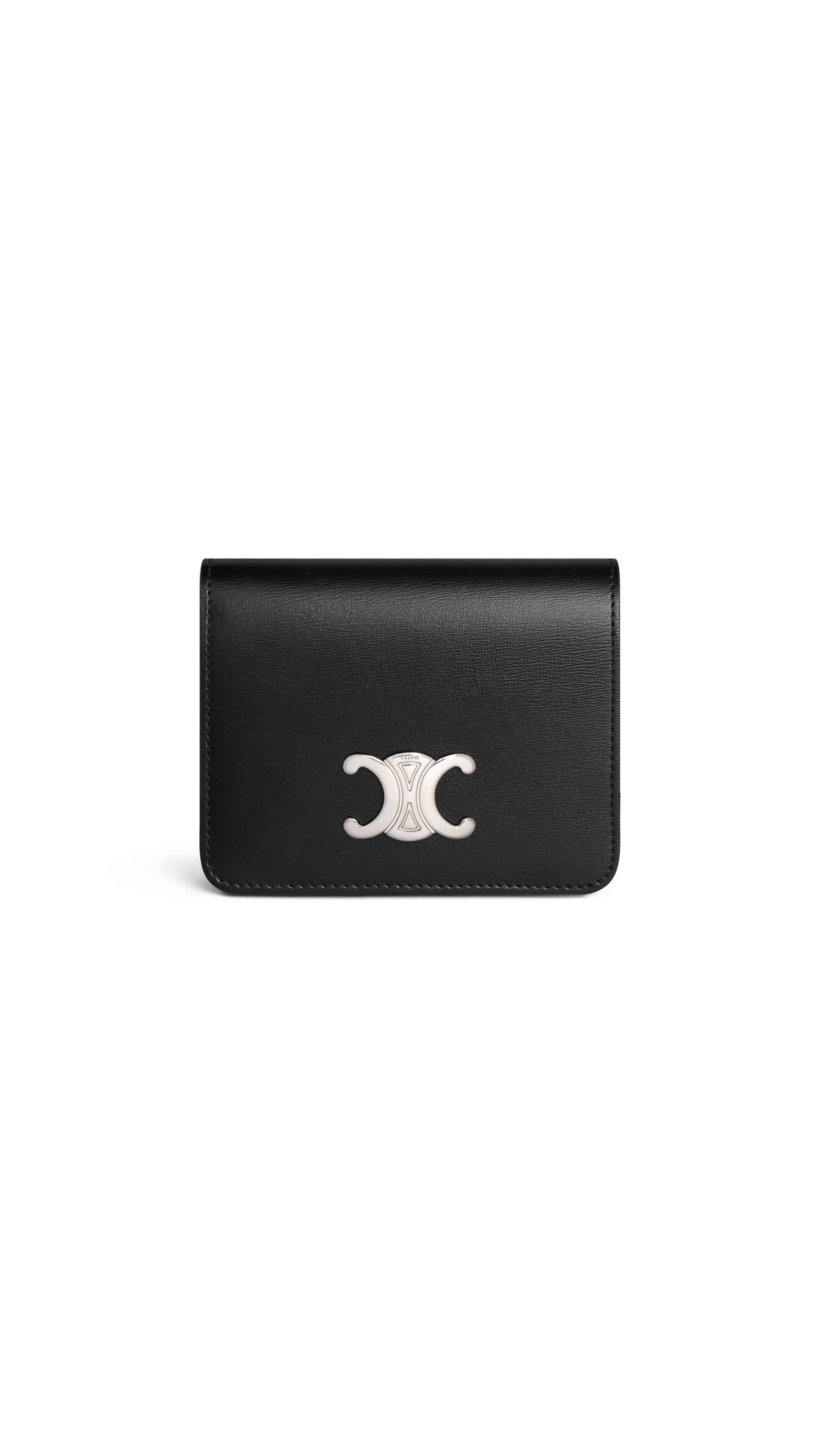 Triomphe Compact Wallet in Shiny Calfskin - Black