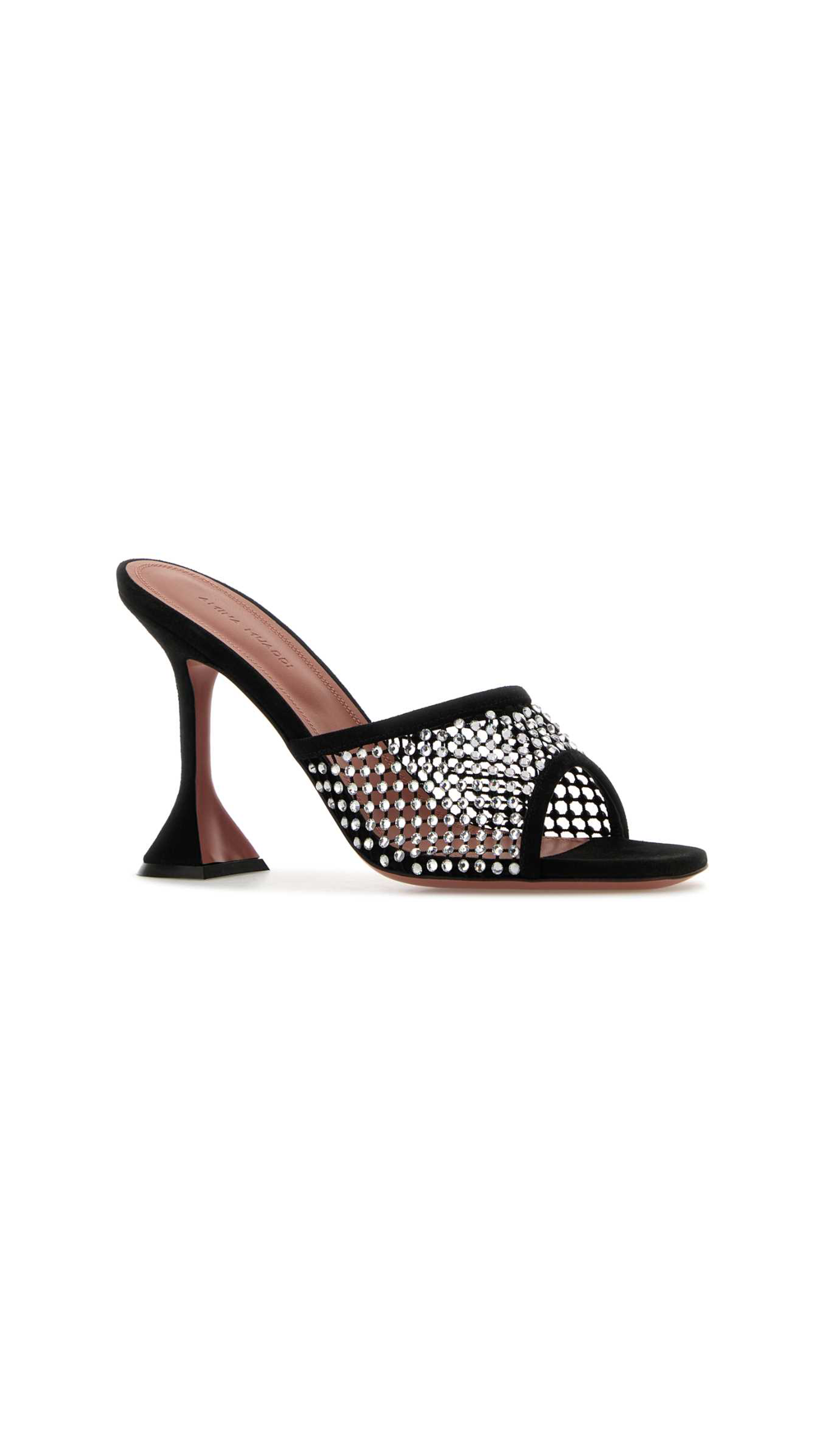 Lupita Crystal Net Slippers in Suede - Black