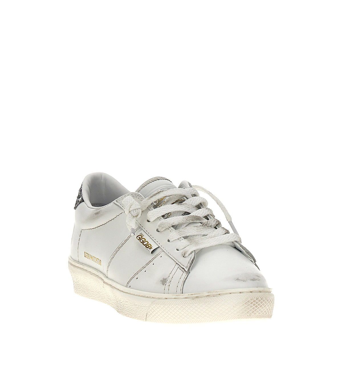 Matchstar in White Leather with Silver Glitter Heel Tab