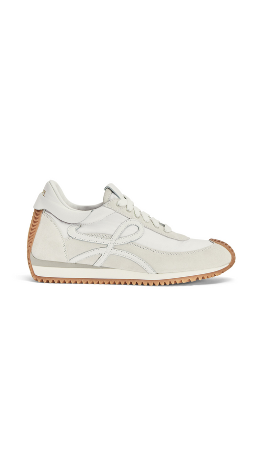 Flow Runner Sneakers in Nylon and Suede - White