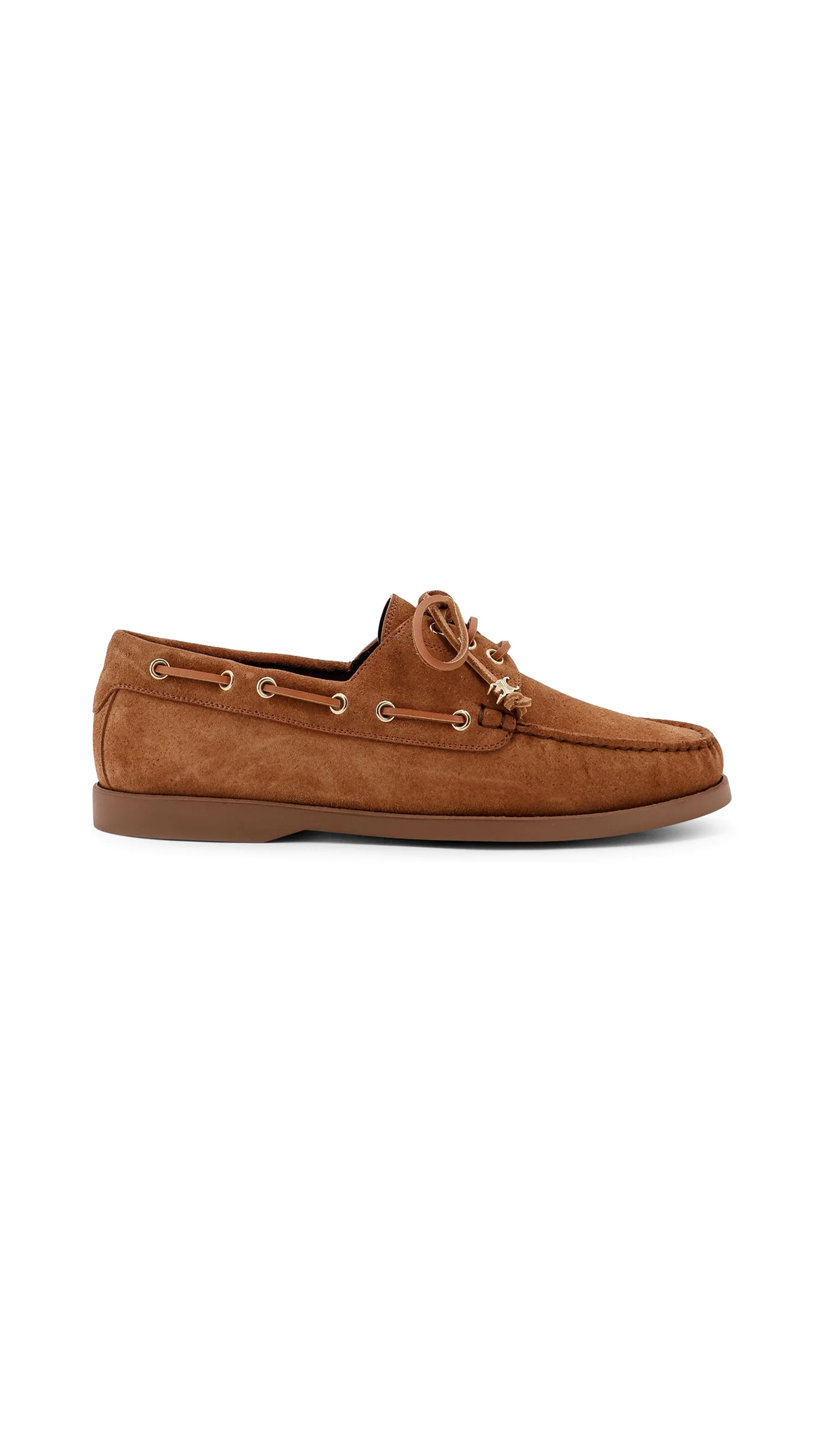 Triomphe Suede Calfskin Boat Shoes - Dark Havana