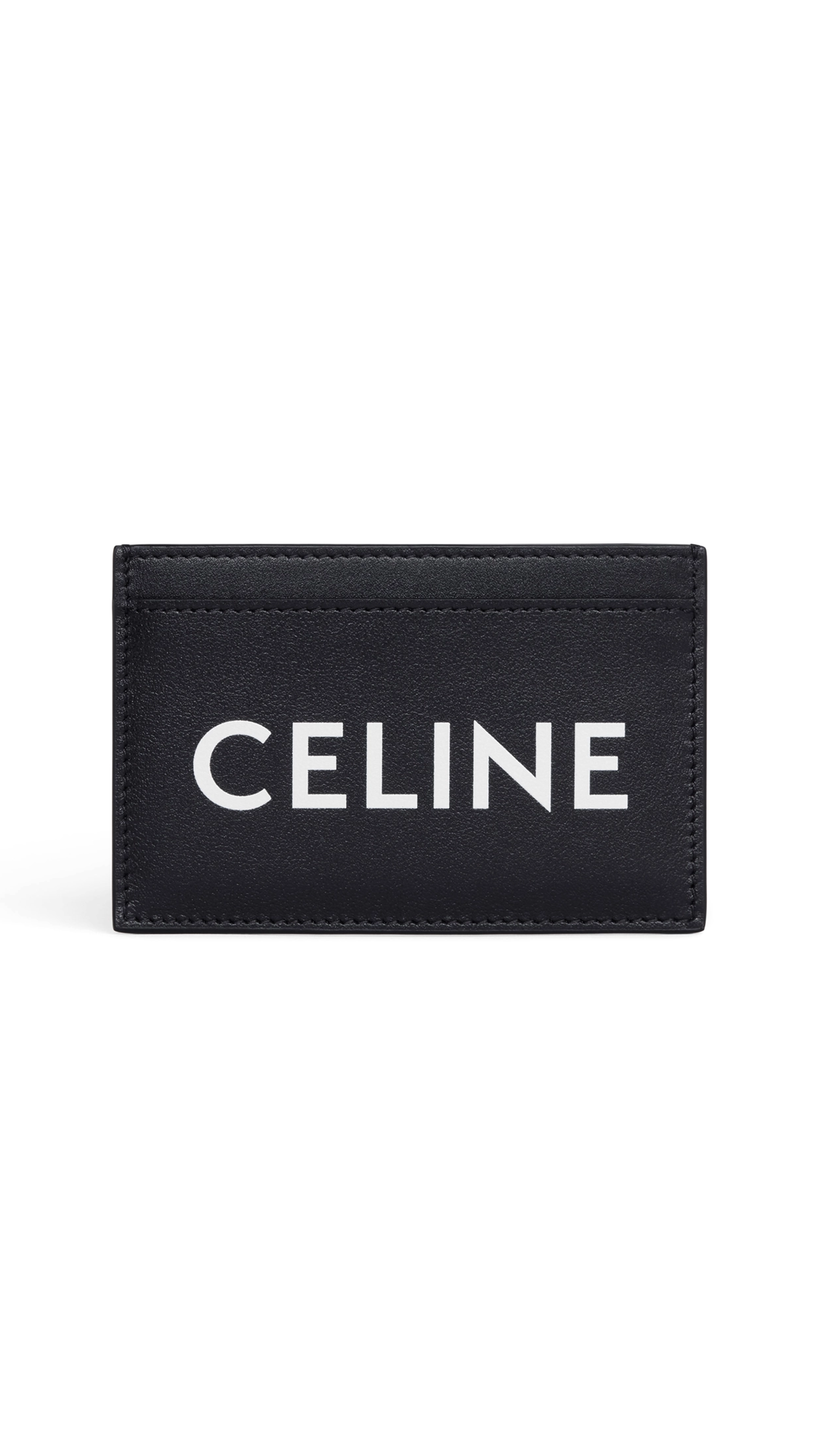 Card Holder in Smooth Calfskin with Celine Print - Black/White