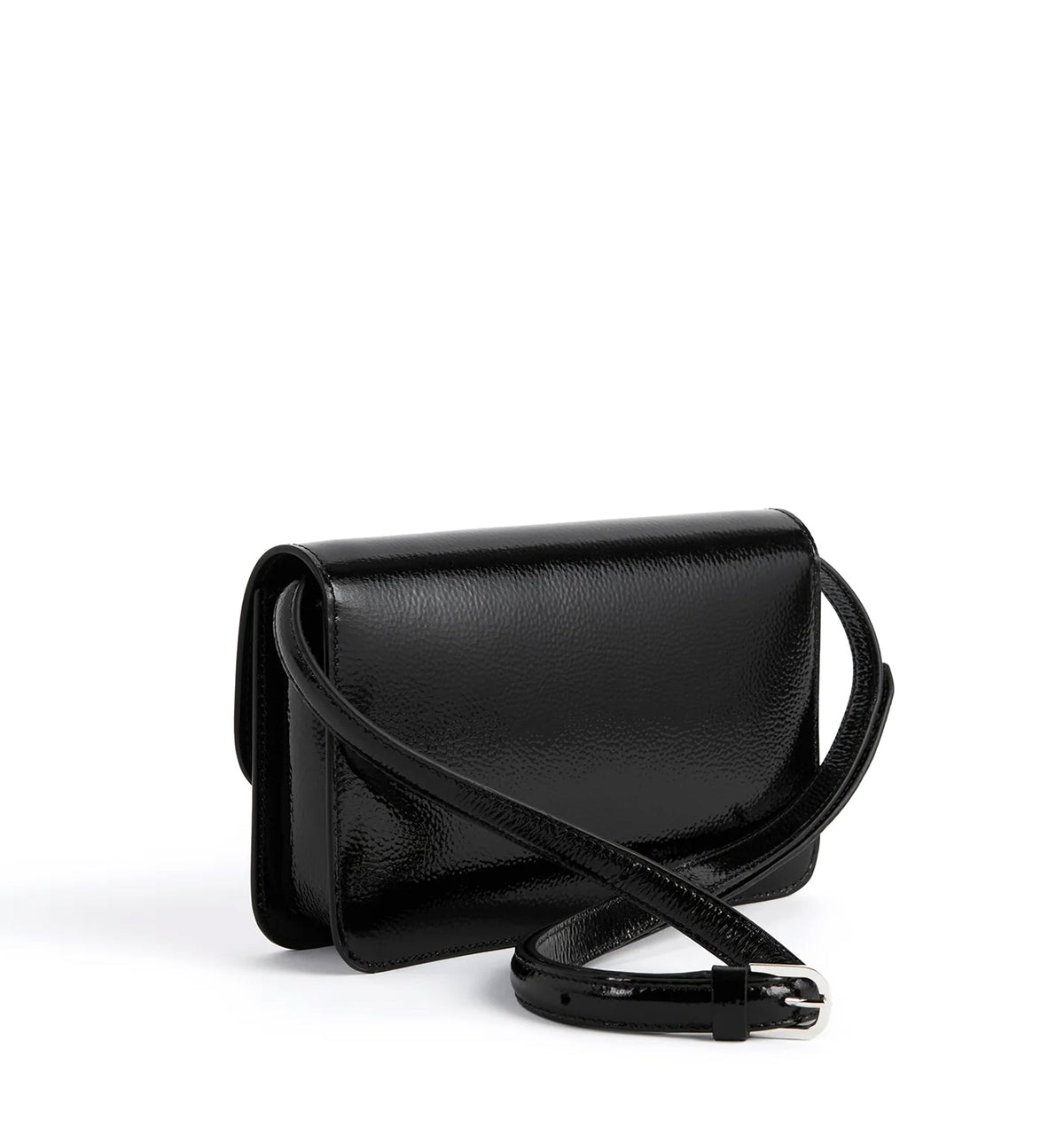 T-lock grained-patent crossbody