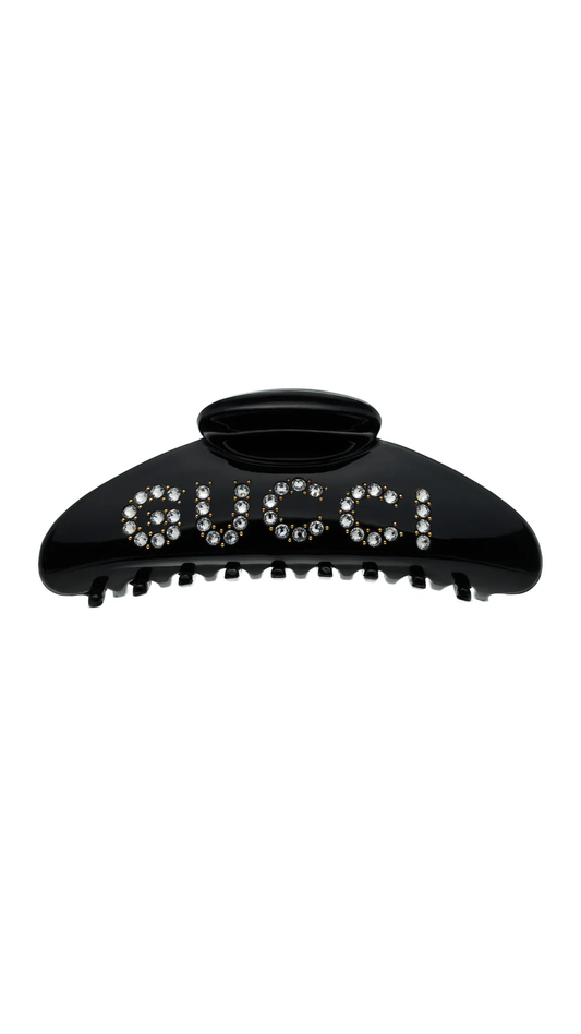 'Gucci' Hairclip with Crystals - Black