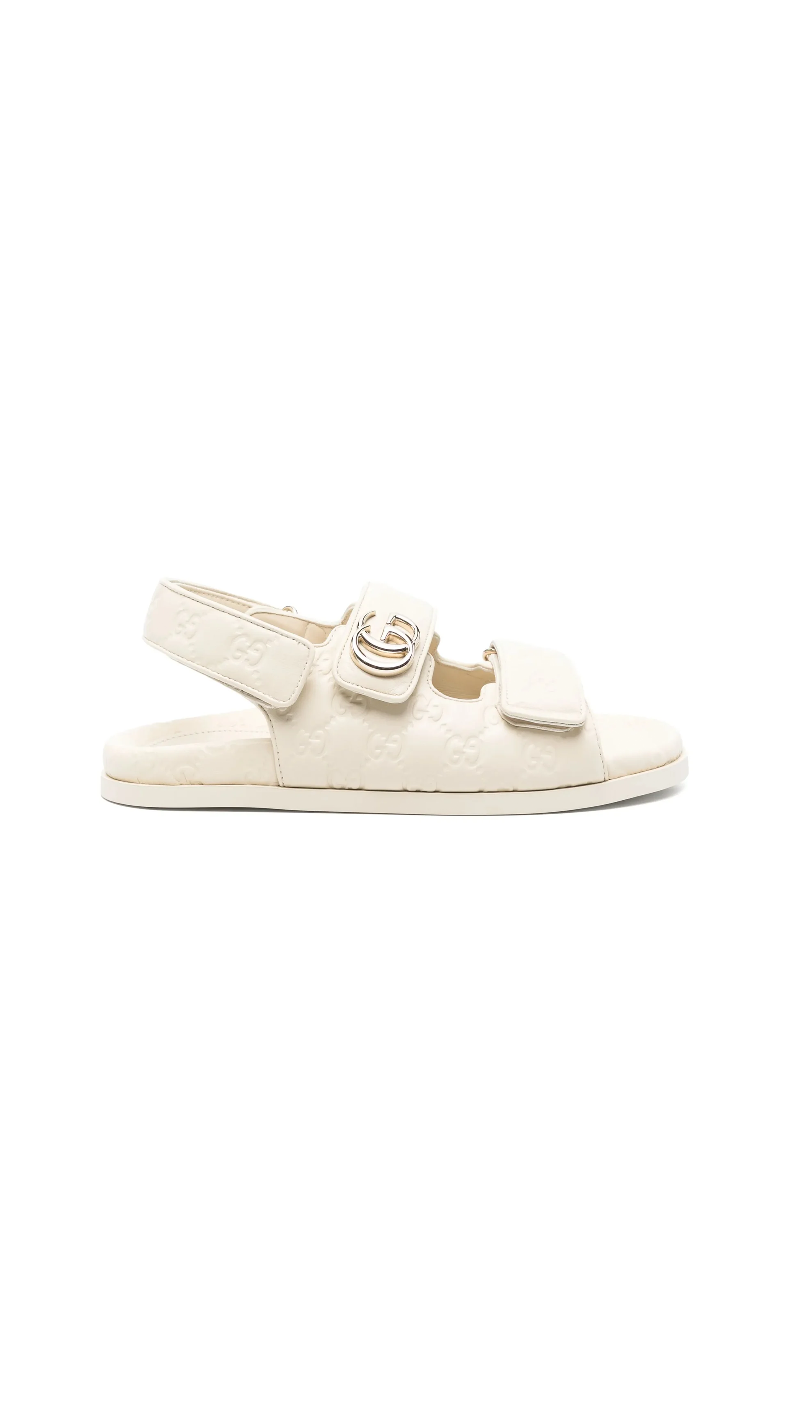 Leather Sandals with Double G - Ivory