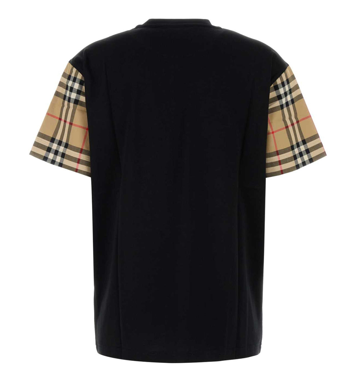 Check Sleeve Cotton T-Shirt