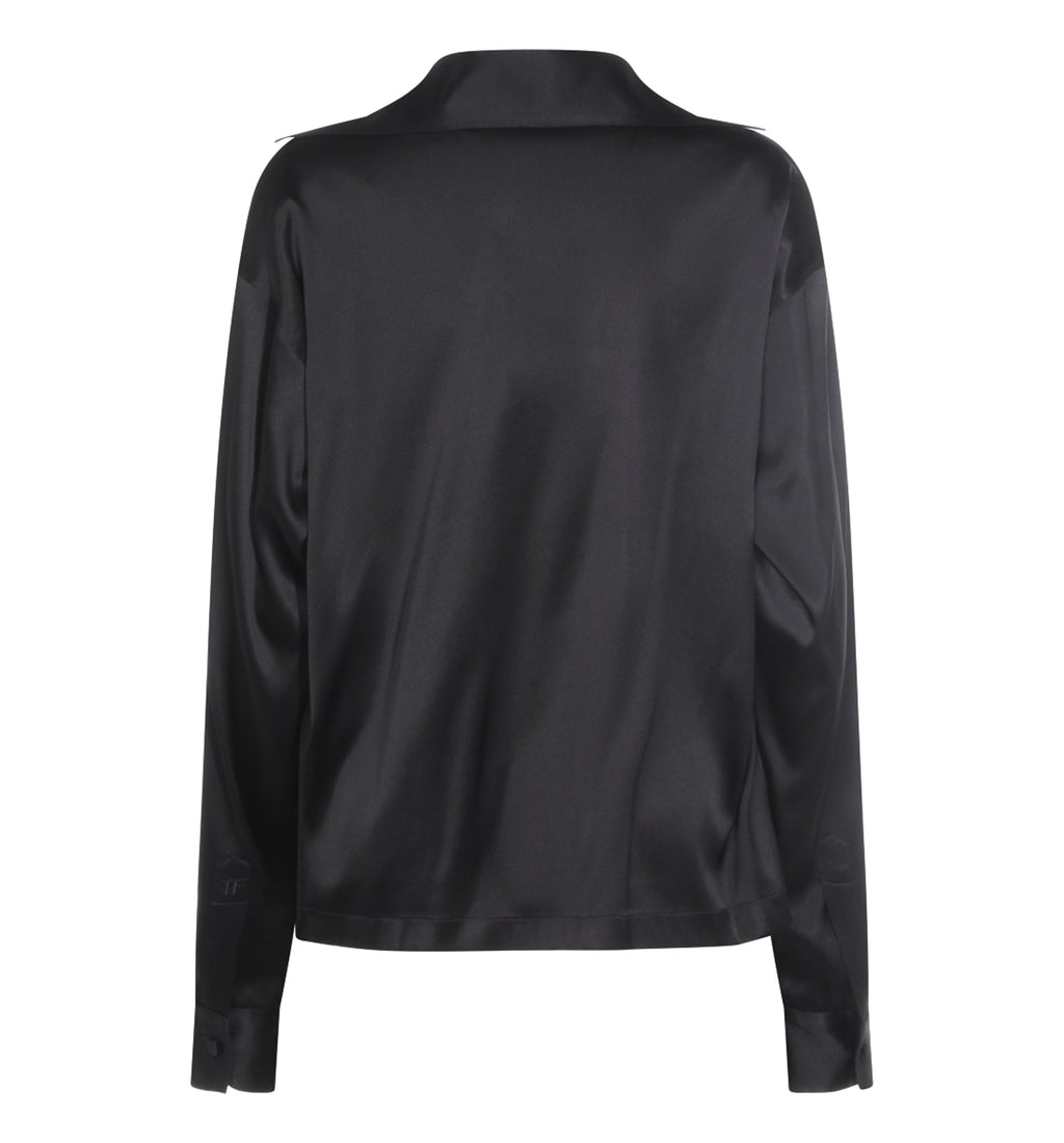 Stretch Silk Satin Polo With Tonal TF Embroidered Logo