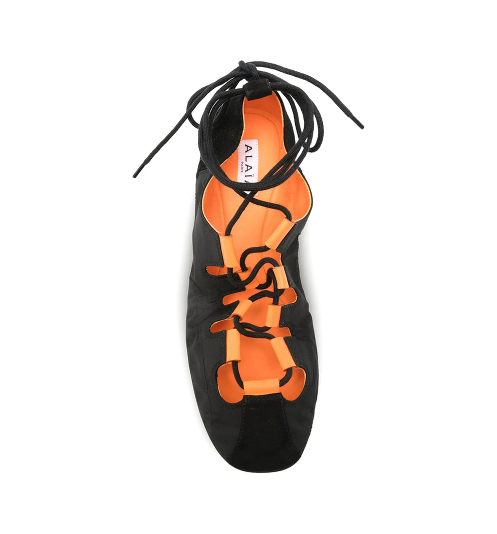 Fold Laced Flats In Nylon And Suede