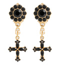Cross and rhinestone clip earrings
