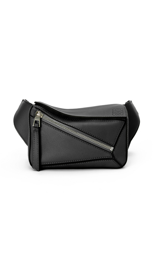Mini Puzzle Bum Bag in Classic Calfskin - Black