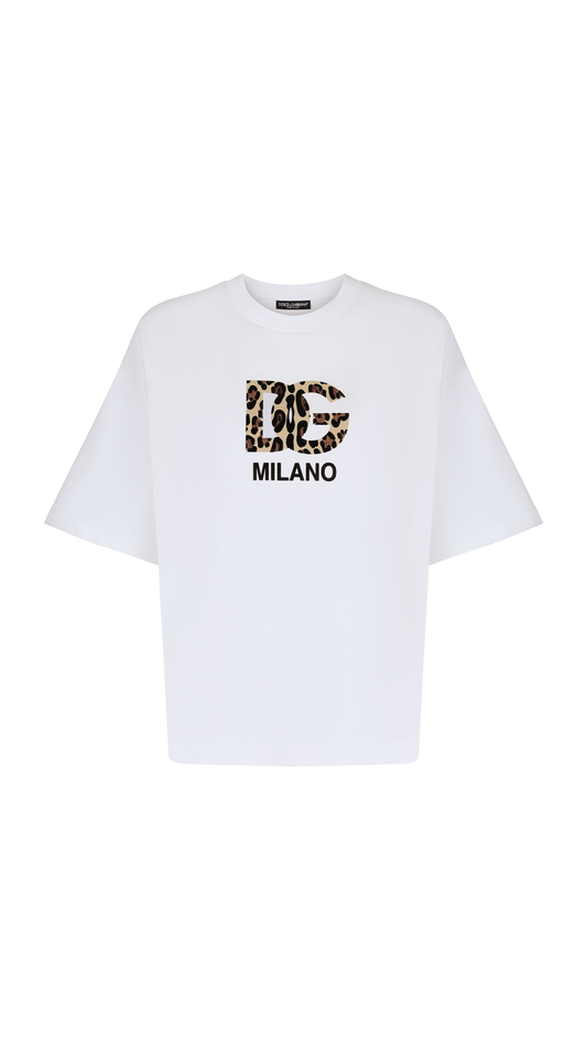 T-shirt with Flocked DG Logo - White/Leopard