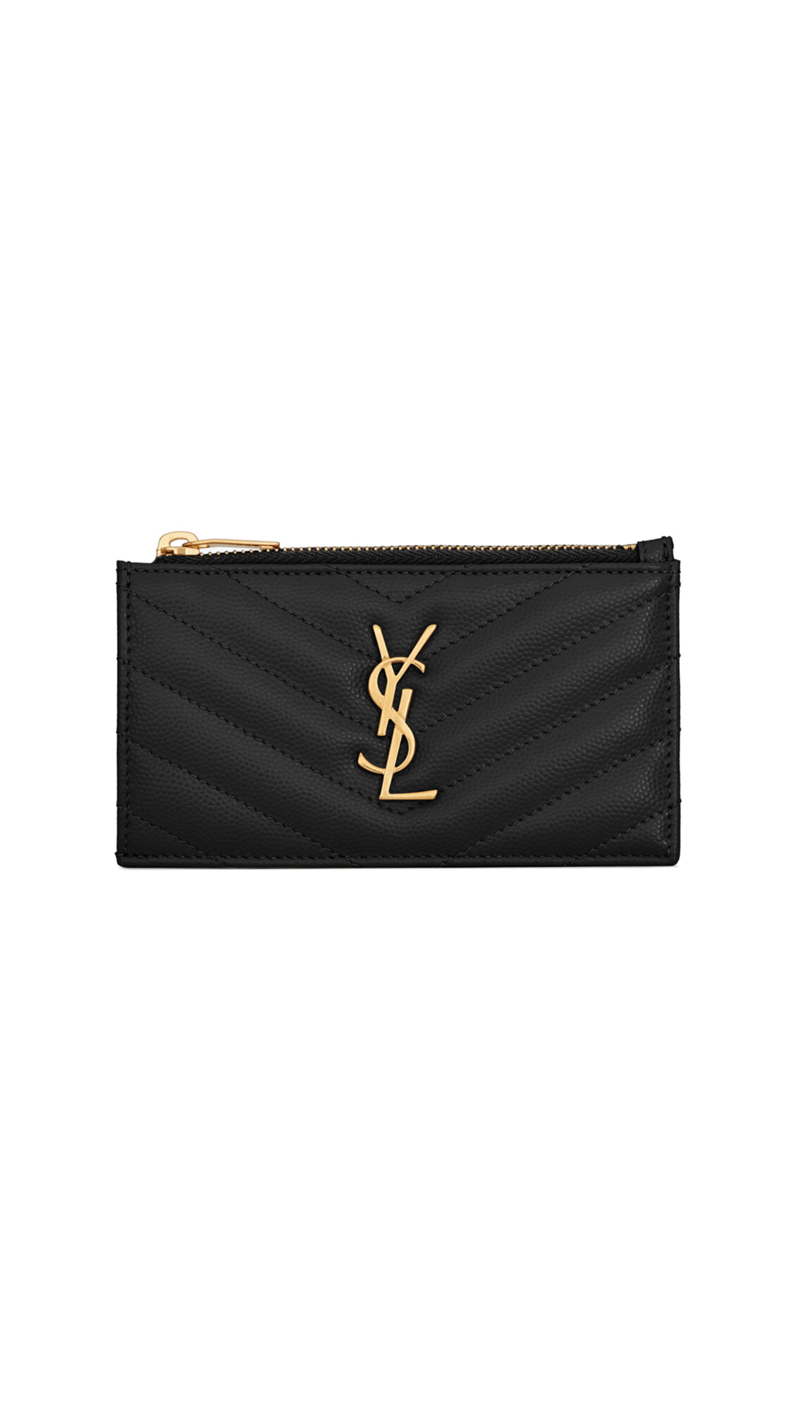Cassandre Matelassé Fragments Zipped Card Case in Grain de Poudre Embossed Leather - Black