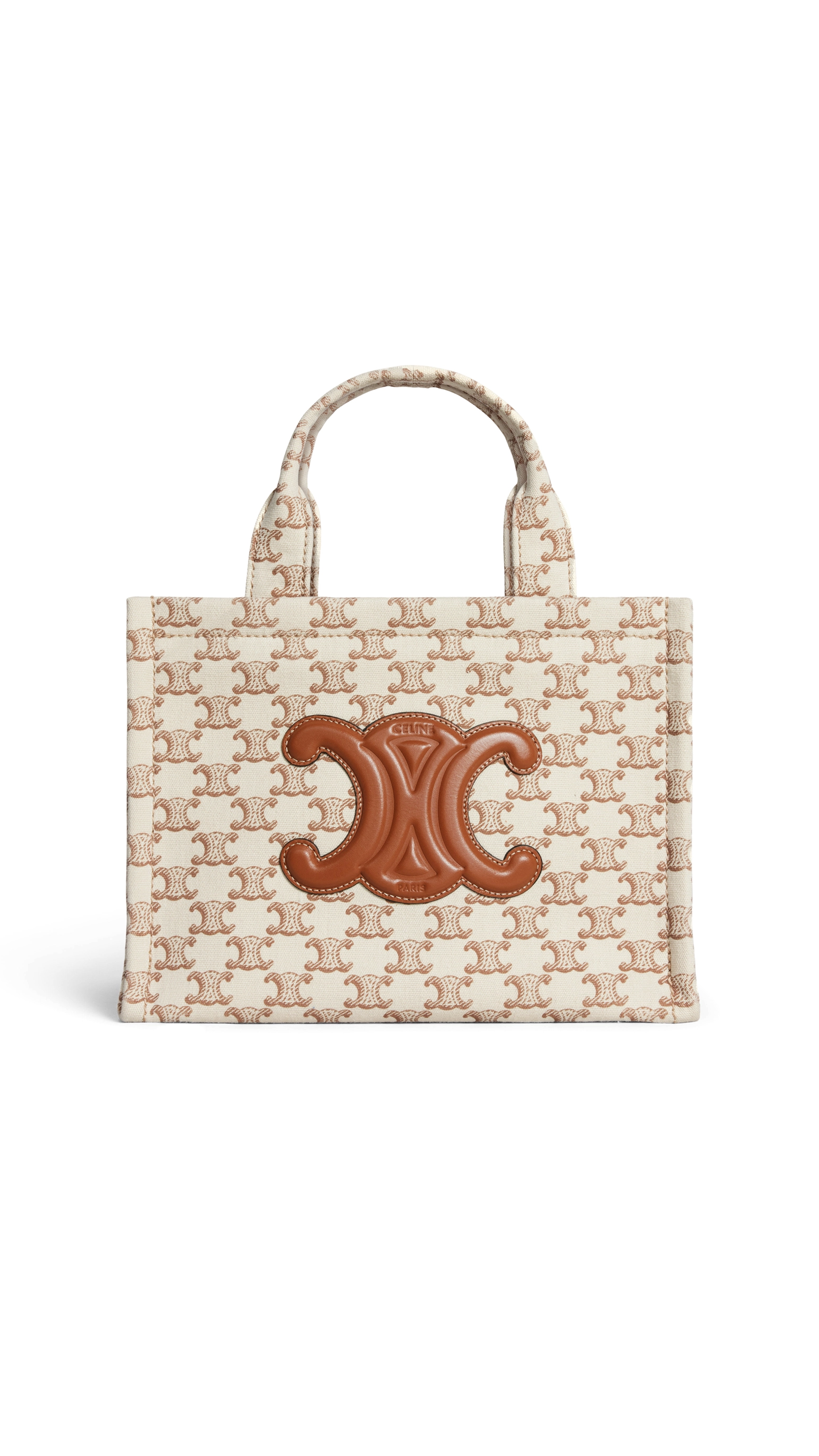 Small Cabas Thais in Textile with Triomphe All-over Print and Calfskin - White