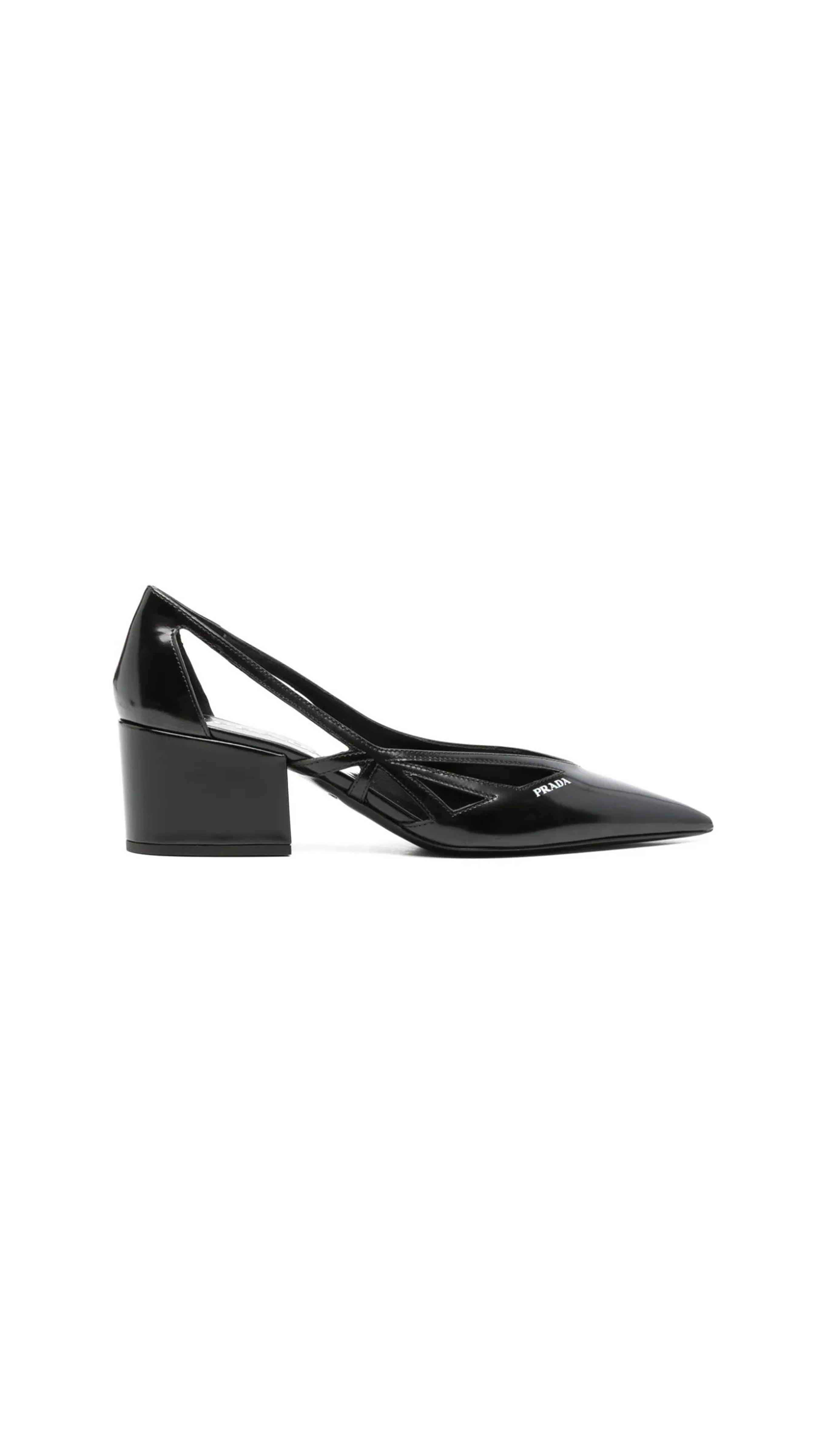 Brushed Leather Cut-out Pumps - Black