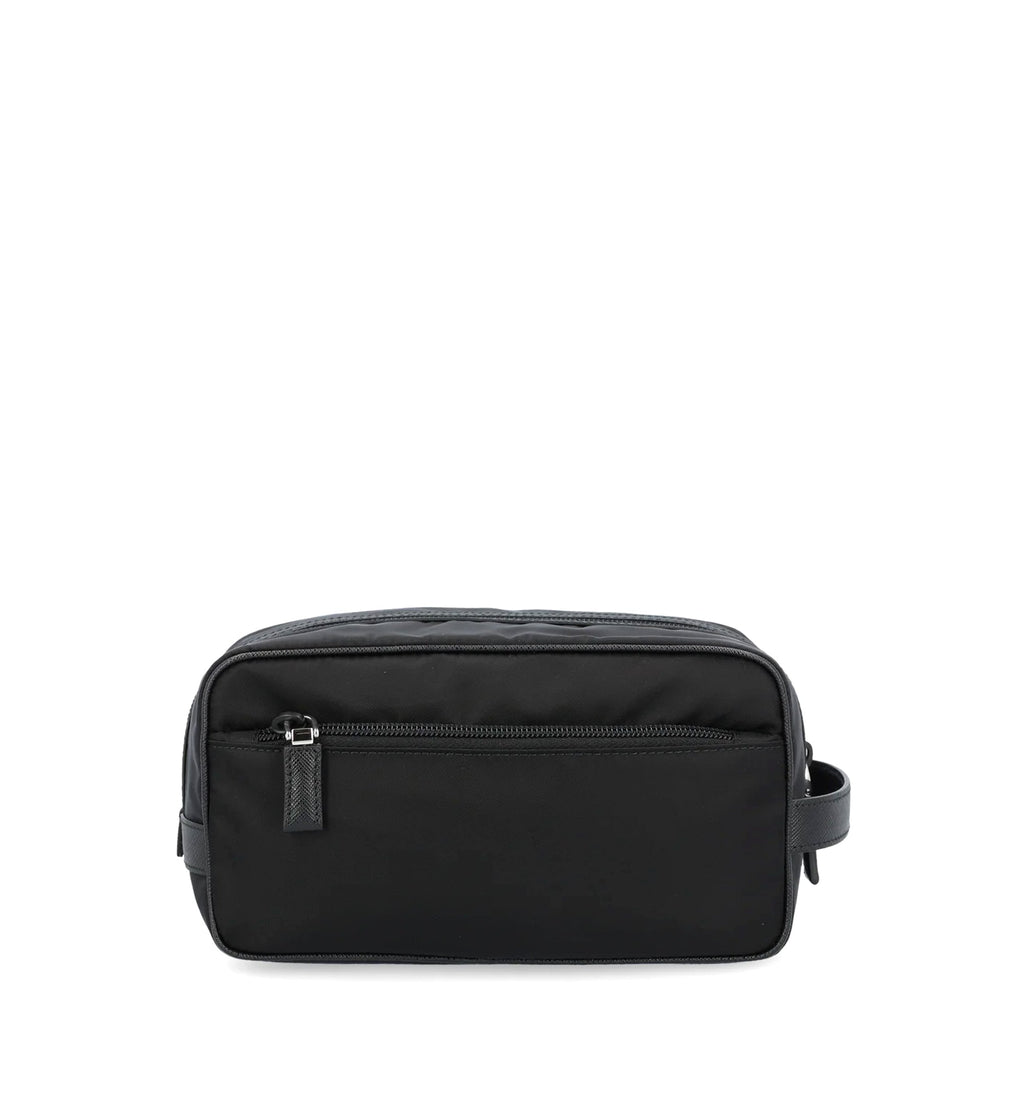 Re-nylon And Saffiano Leather Travel Pouch