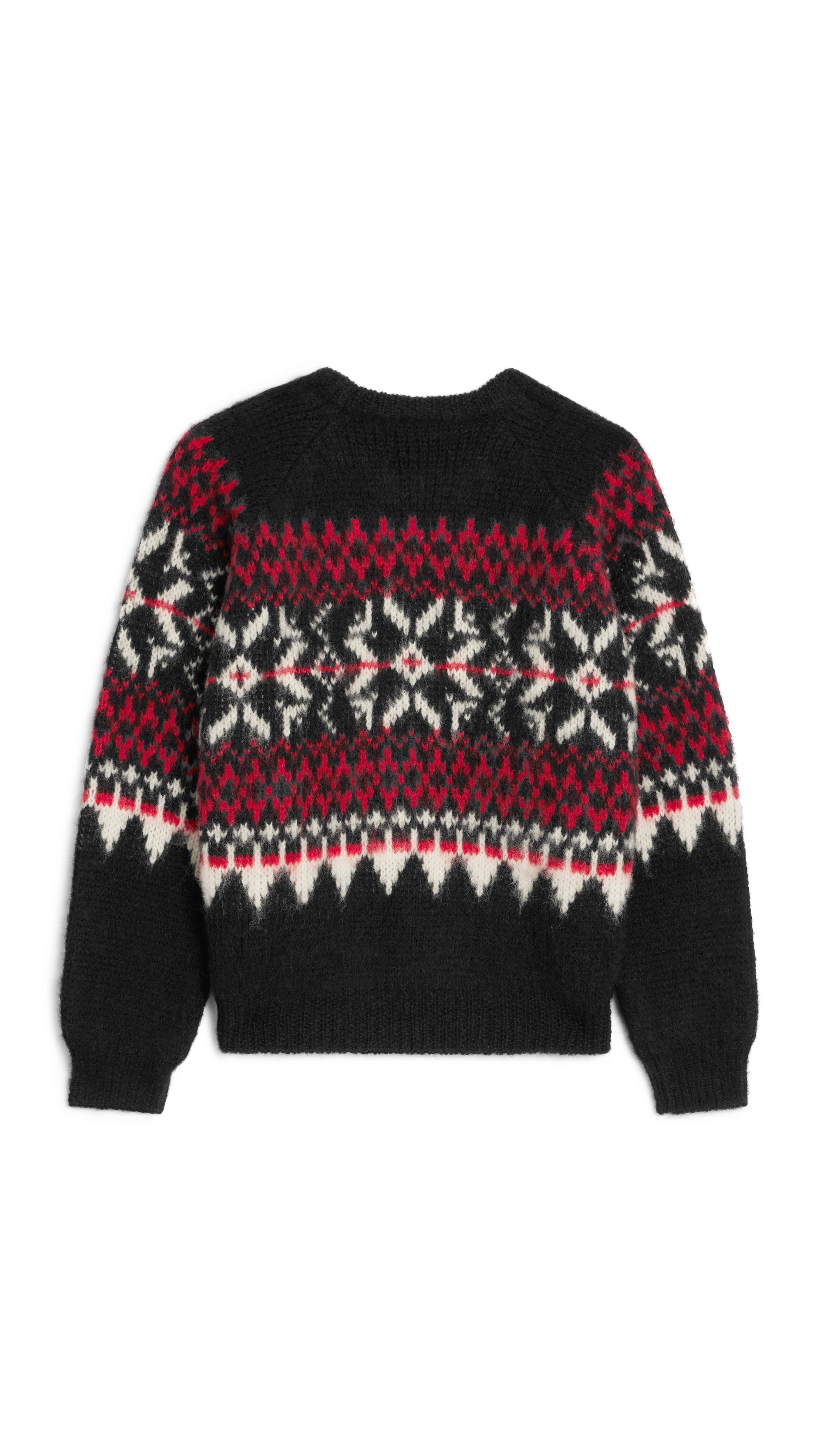 Boxy Sweater in Snowflake Wool - Black/Red/Off White