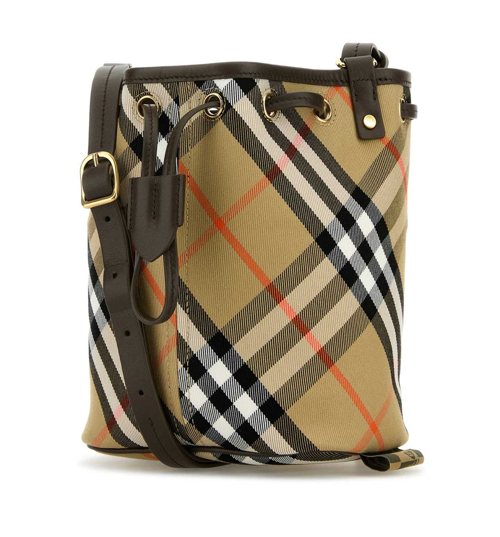 Embroidered Check Canvas Mini Bucket Bag