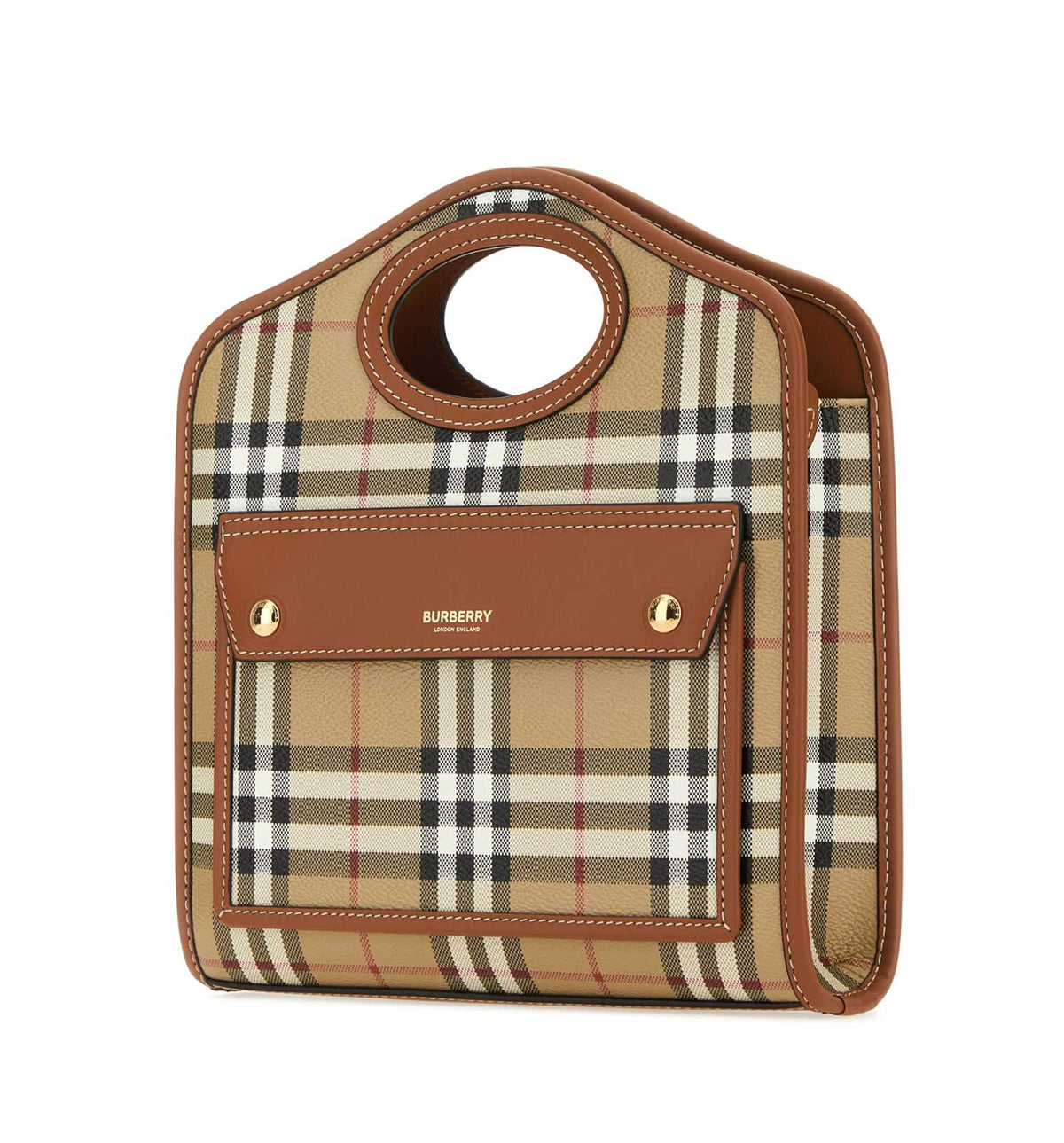 Check And Leather Mini Pocket Bag