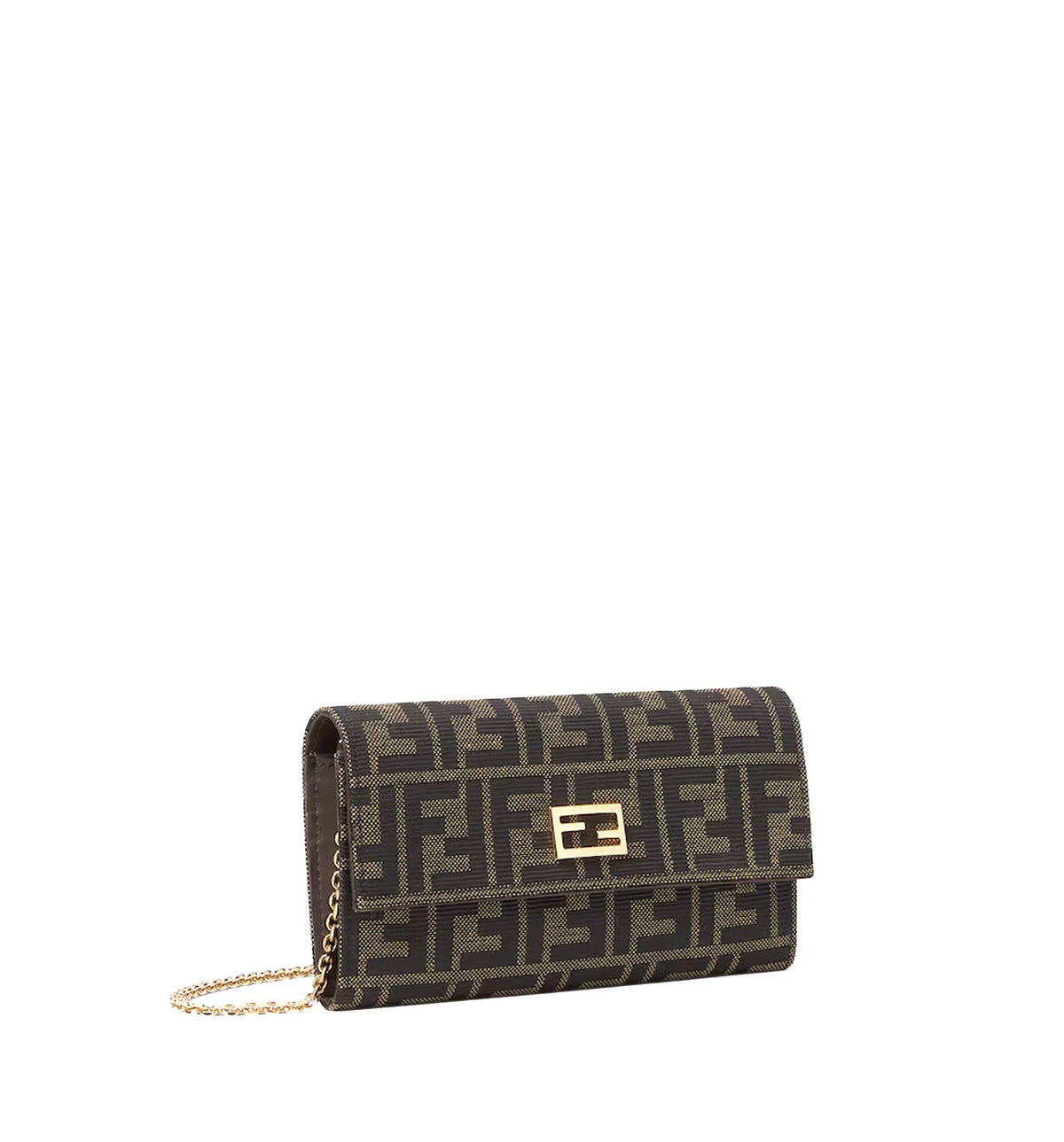 Tube Continental With Chain FF Zucca Jacquard and Brown Leather Wallet