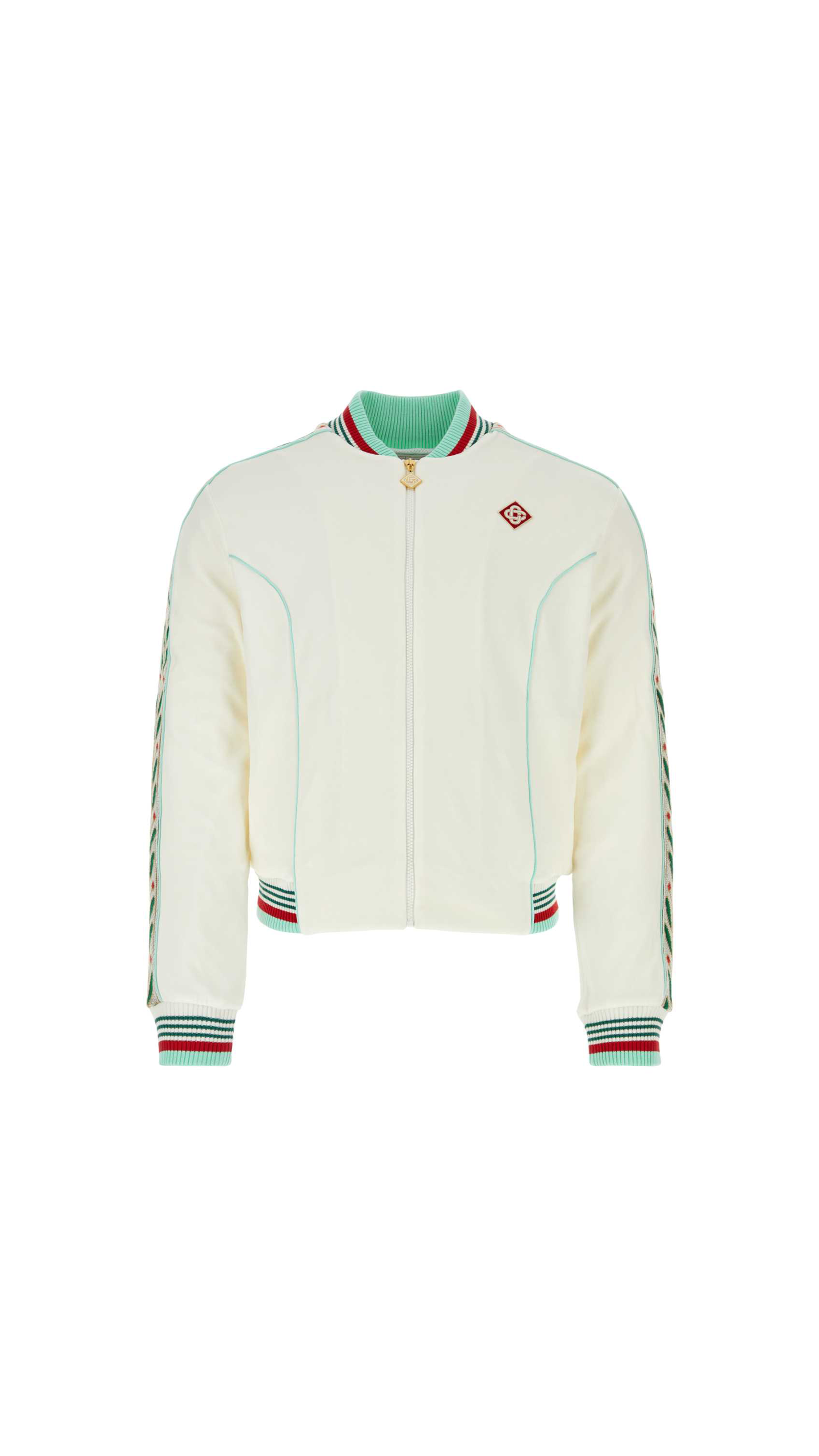 Bomber Jacket with Stripes - White/Aqua