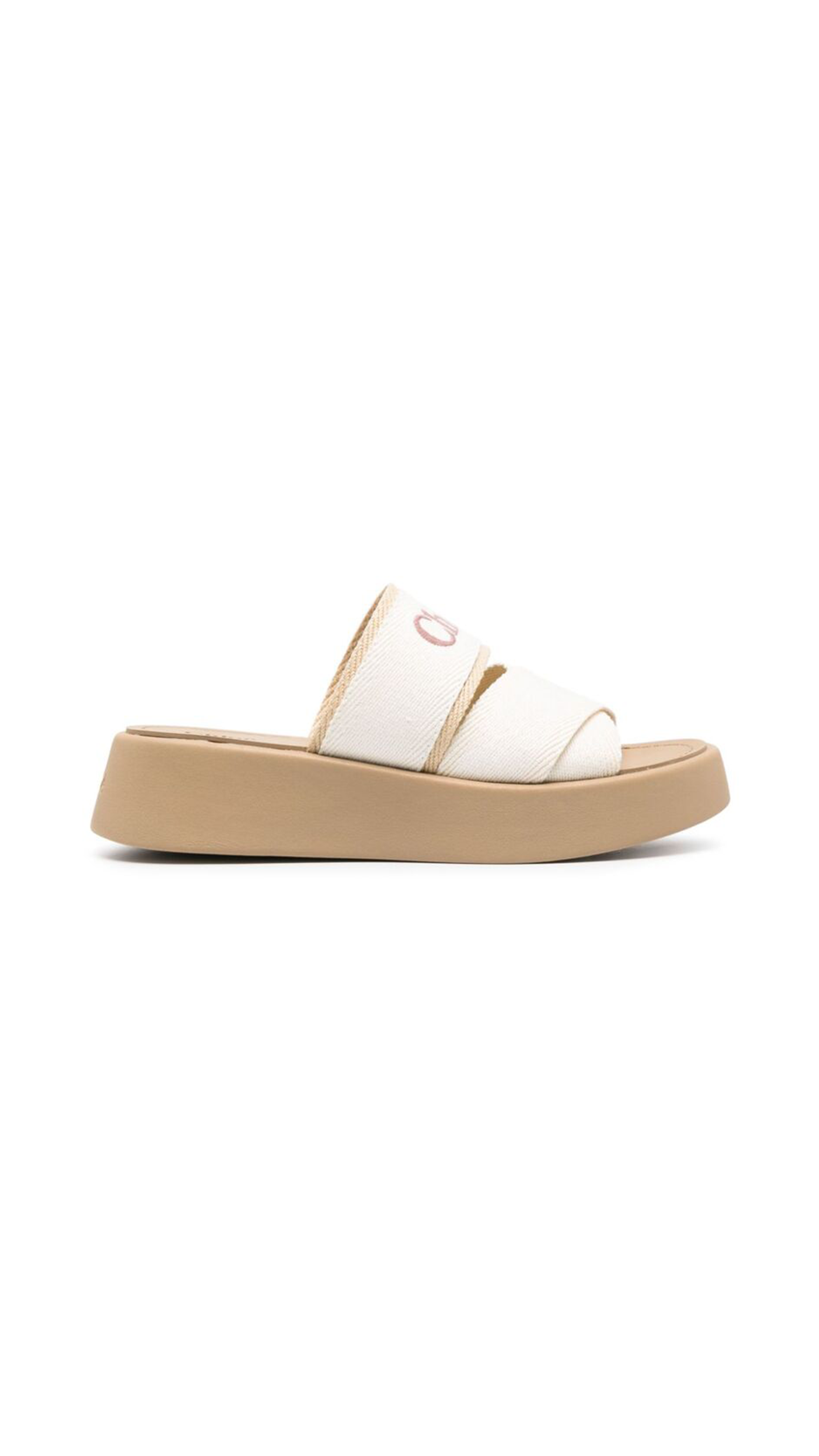 Mila Linen Slides - White/Beige