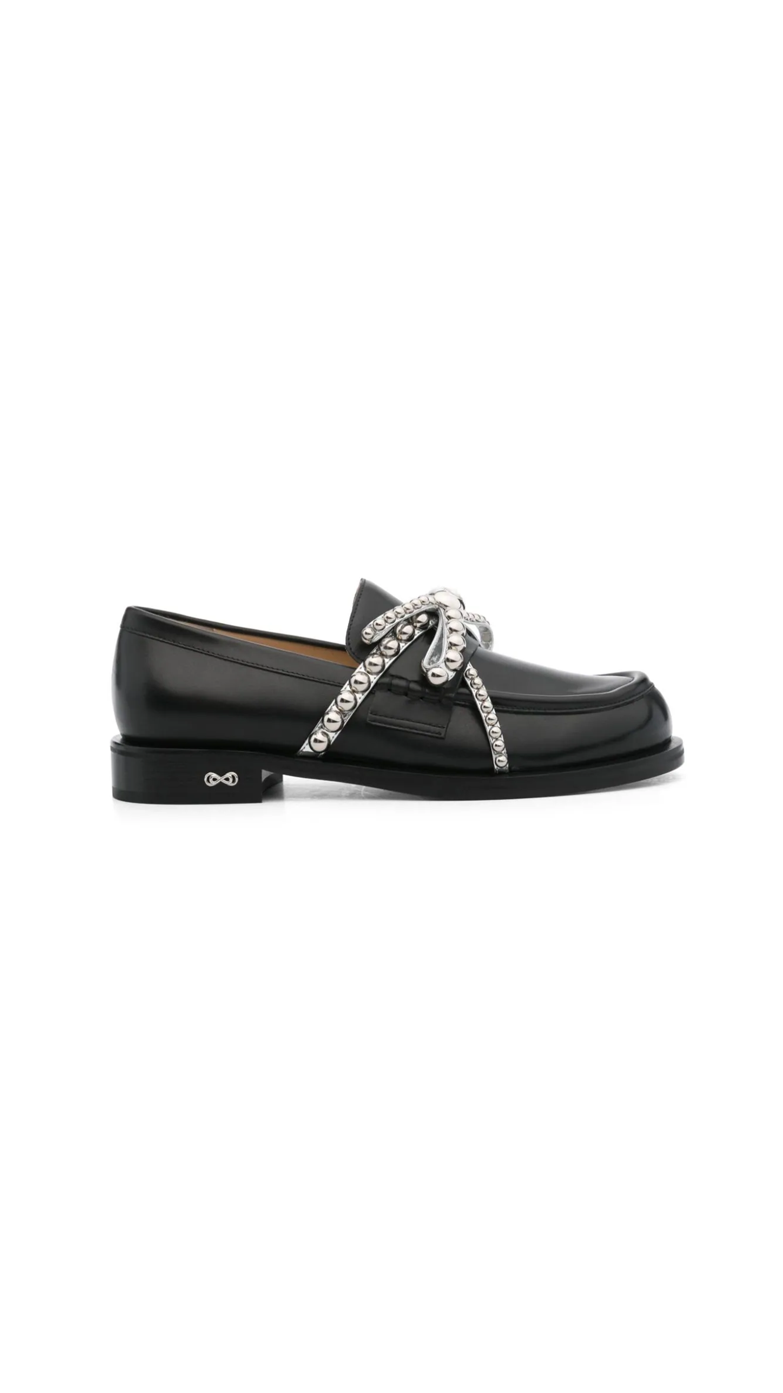 Studded Double Bow Loafers - Black/Silver