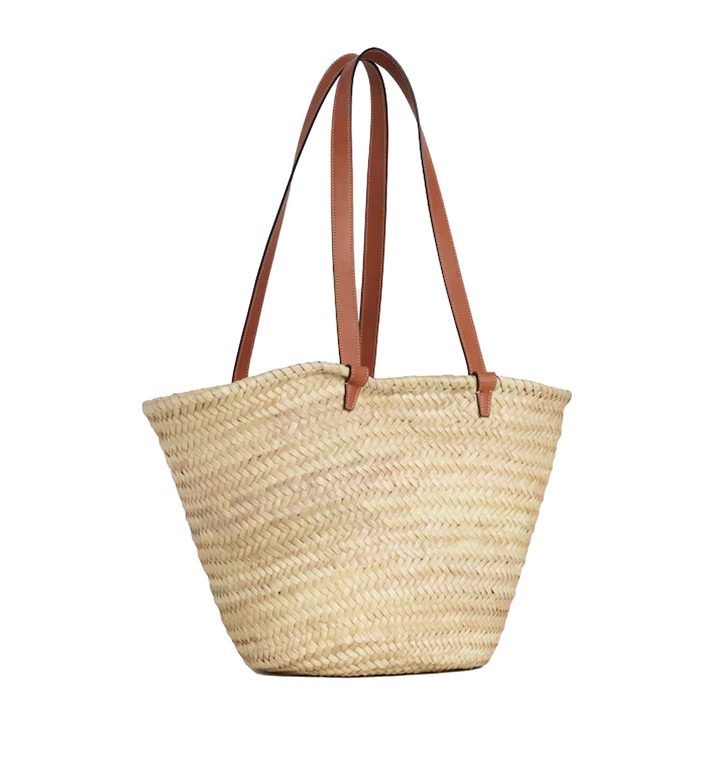 Medium Classic Panier In Palm Leaves And Calfskin