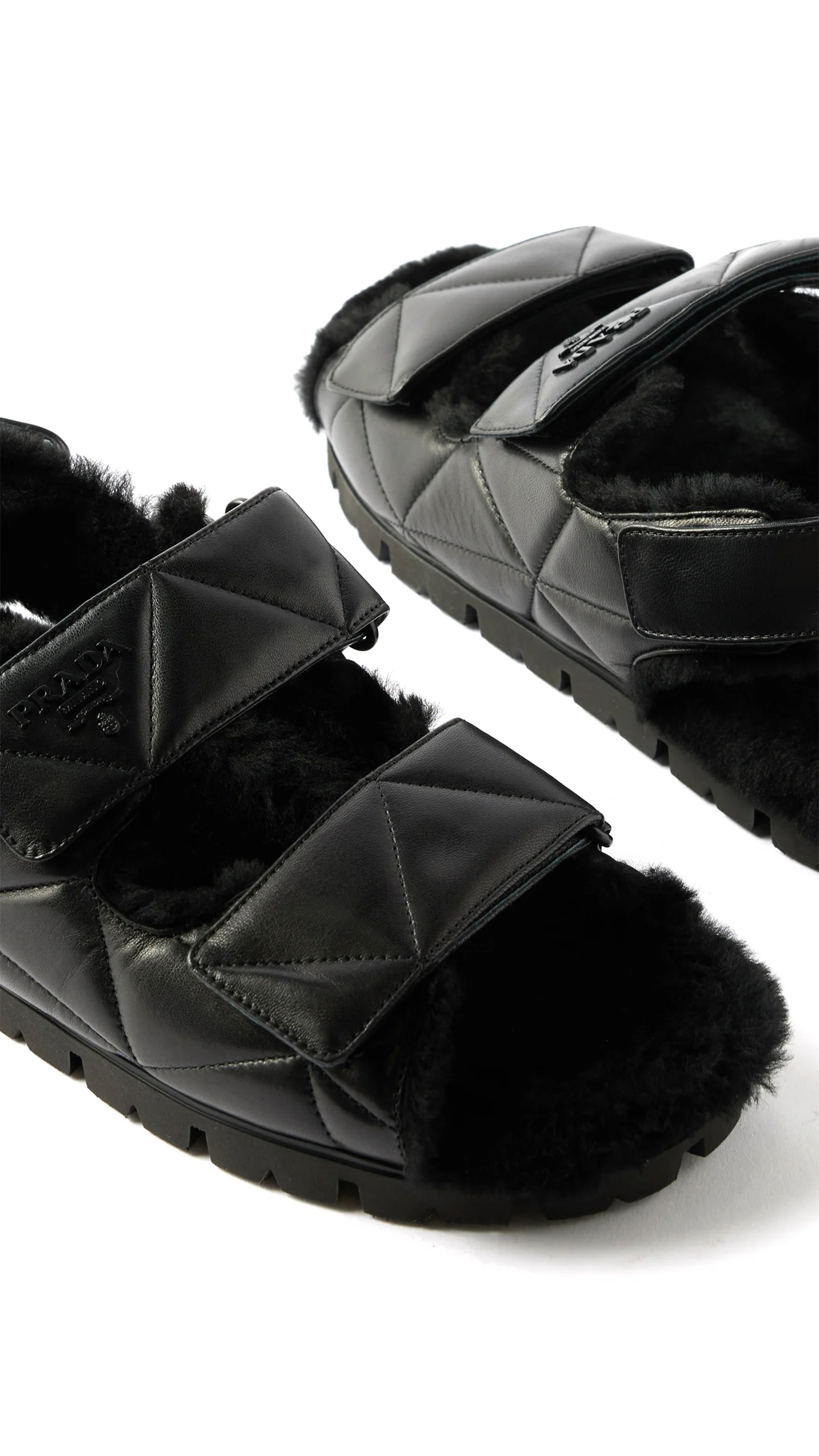 Padded Nappa Leather Sandals with Shearling - Black