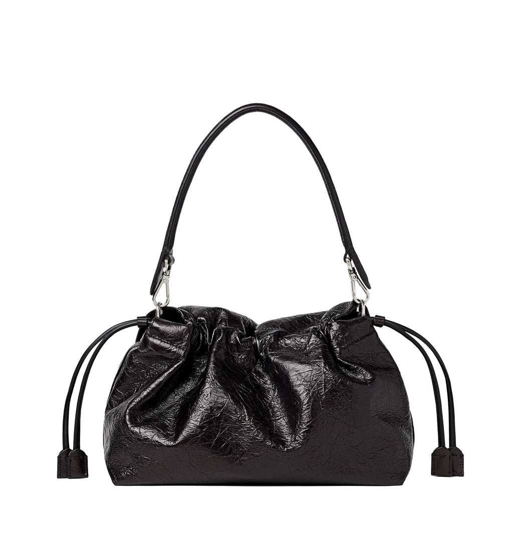 Baguette Soft Large Crackled Black Leather Bag