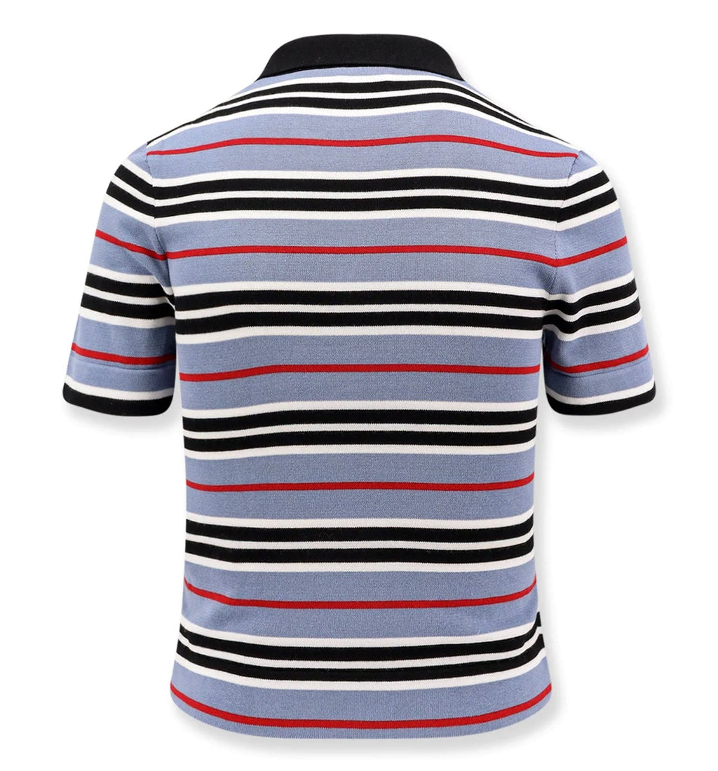 Cropped Polo In Striped Cotton