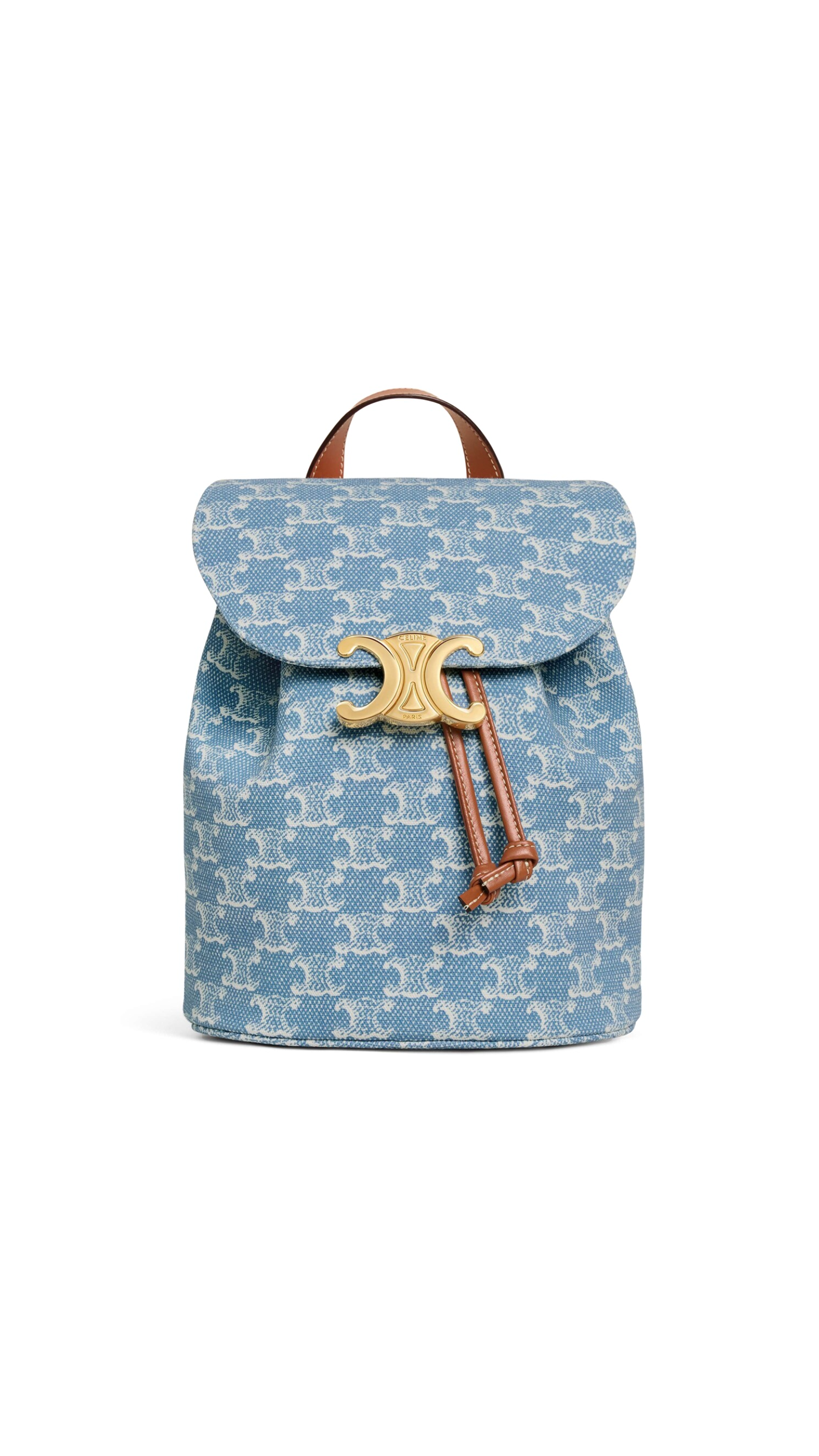 Bonnie Backpack in Textile with Triomphe All-over - Denim/Tan