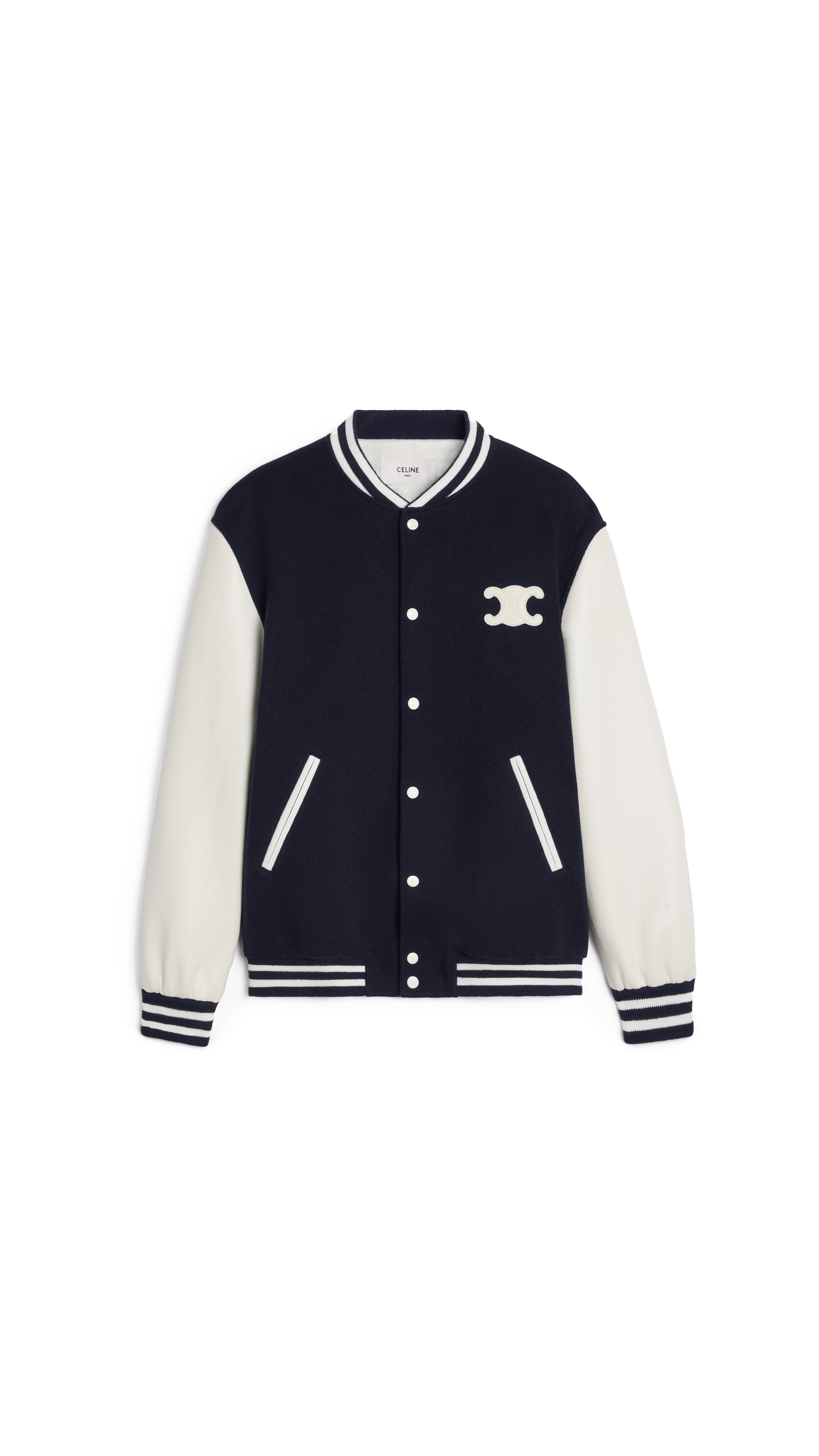 Teddy Varsity Jacket in Textured Wool - Navy/White