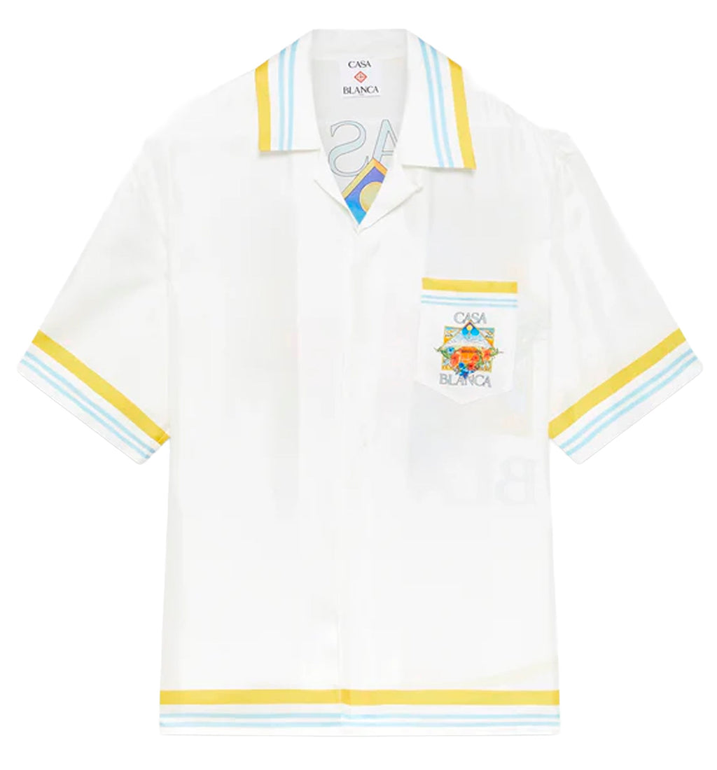 White Tennis Landscape Short Sleeve Silk Shirt