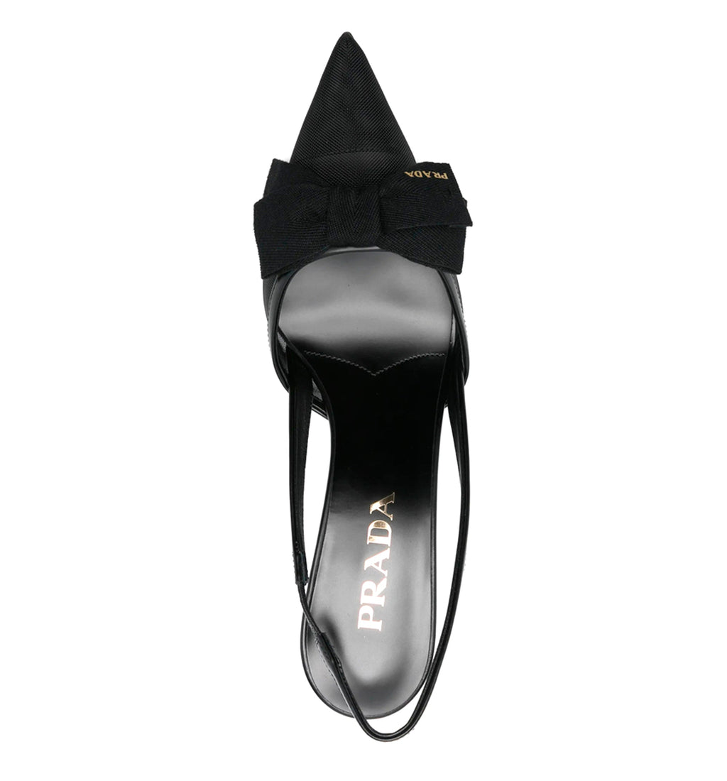 Mesh fabric slingback pumps